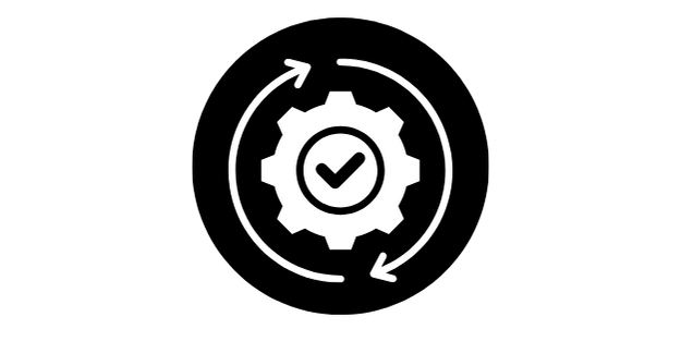 A gear icon with a checkmark inside, surrounded by two circular arrows indicating process or system update.