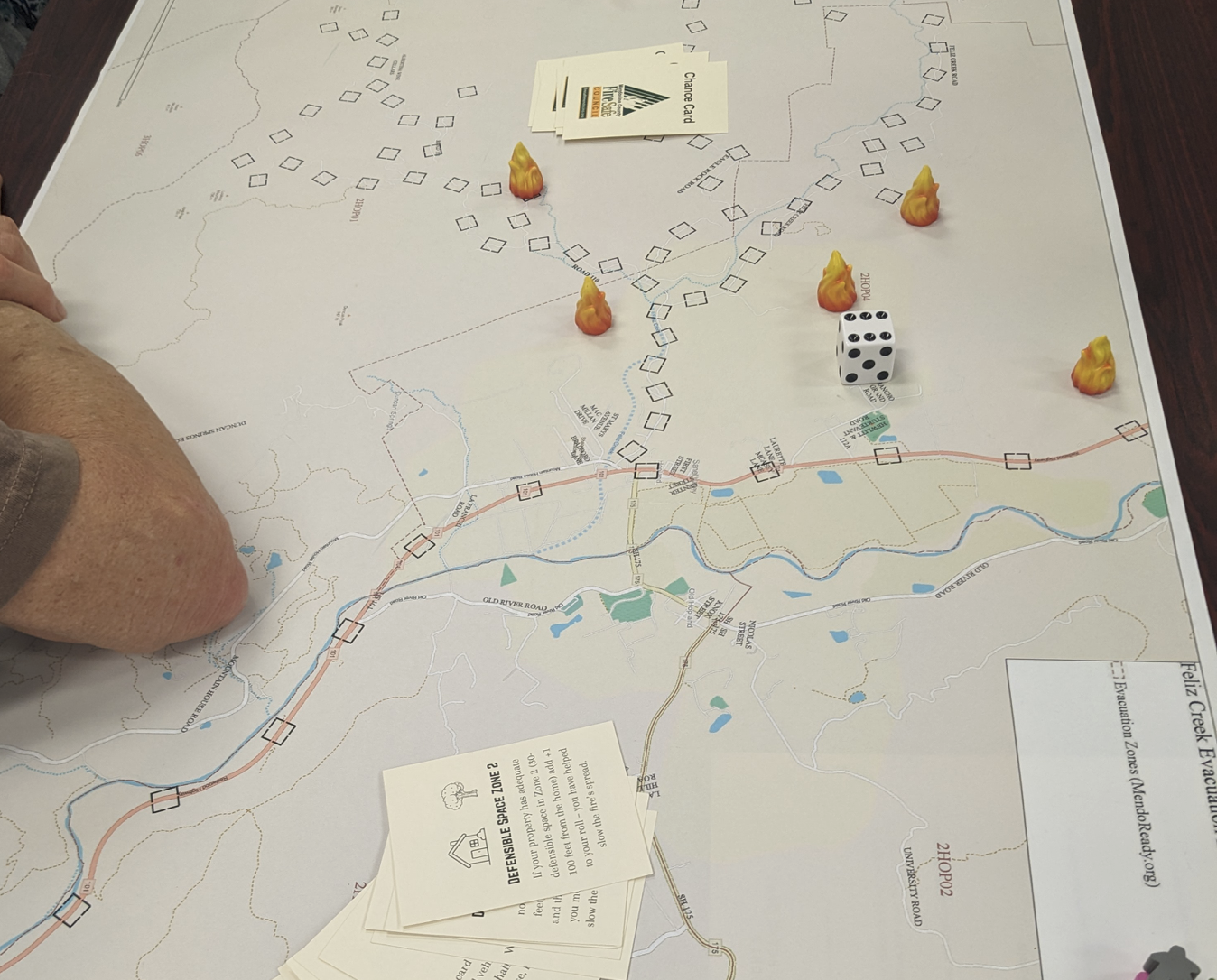 Evacuation game board.Feliz Creek