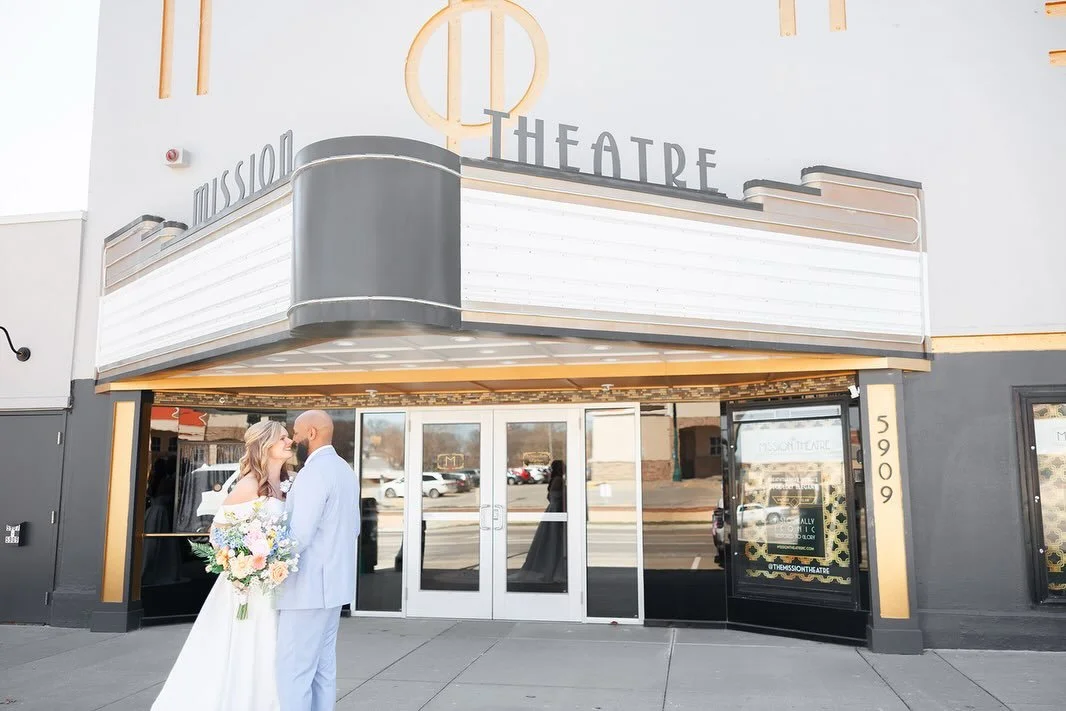 Such a fun styled shoot at Mission Theatre! Special thanks to the amazing vendor team!  Planner: @eventswithkristen 
Venue + Bar: @themissiontheatrekc 
Caterer + Linen: @brancatoscatering 
DJ + Photo Booth: @elevatedjs 
Photographer: @jennyjolleyphot