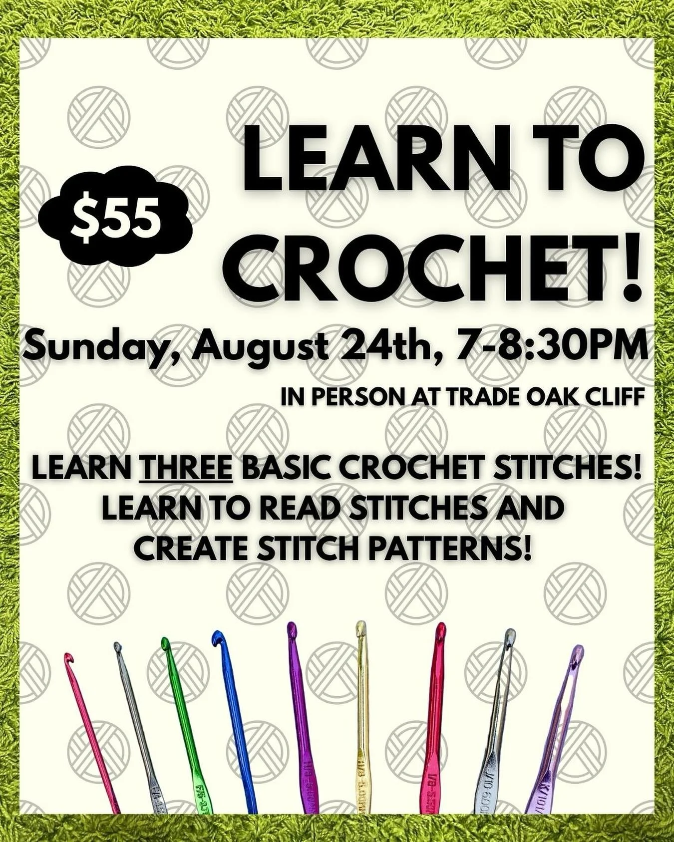 Got plans this weekend??? I&rsquo;m teaching a beginner crochet class Sunday night! Kick off your week with a calming, new skill to take into work week! Class is held at @tradeoakcliff ! 

#crochet #artfitbyzakyla #crochetclass #doesyourartfit #croch