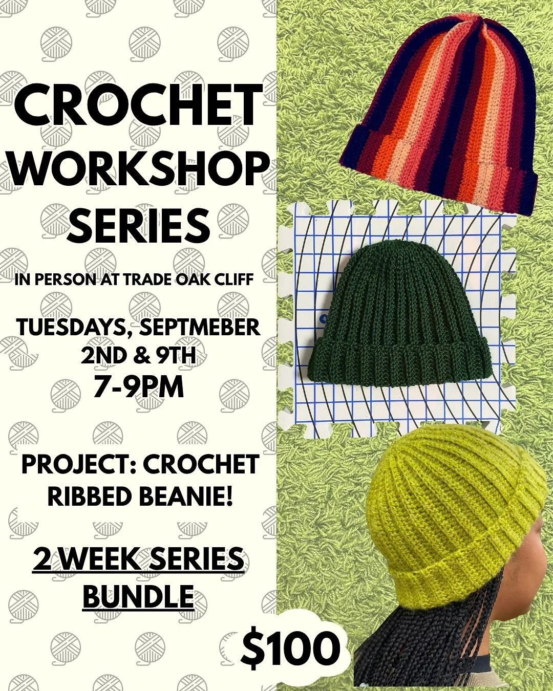 Scroll to see two of my favorite crochet beanies I&rsquo;ve made! 🧶🦥
Learn to make a beanie with me this month @tradeoakcliff! I&rsquo;ll teach you the crochet basics to make a custom ribbed crochet beanie! 

Doesyourartfit.com 🧶
#crochet #artfitb