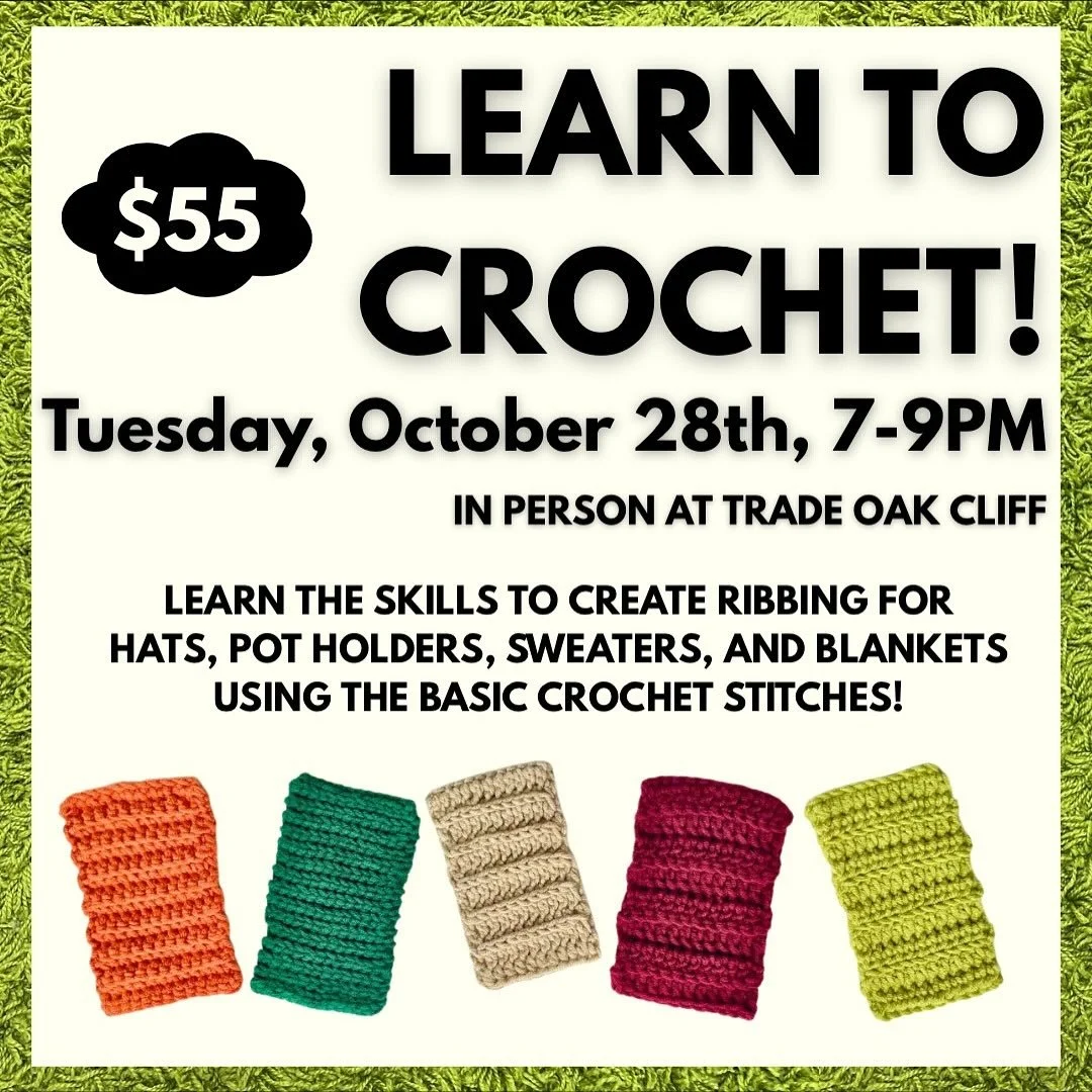 Happy Monday! Here&rsquo;s some upcoming crochet classes at @knitdallas and @tradeoakcliff! Please share this if you can! I&rsquo;d really appreciate it. 🤍 Classes are beginner friendly and appropriate for ages 10 and up! 

I look forward to seeing 
