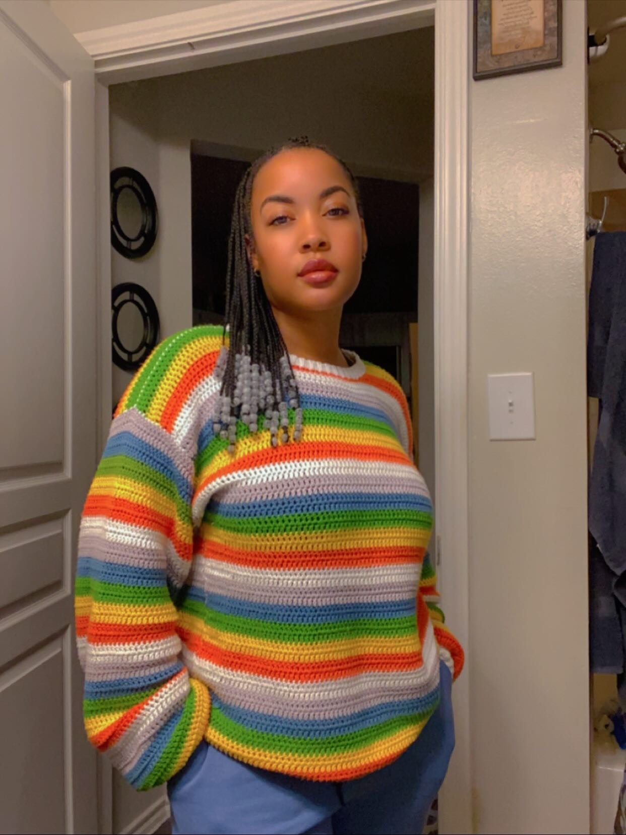 I&rsquo;m currently working on another striped sweater! This time it&rsquo;s Tunisian crochet. 

#crochet #crochetsweater #crocheting #crochetoutfit #artfitbyzakyla #doesyourartfit