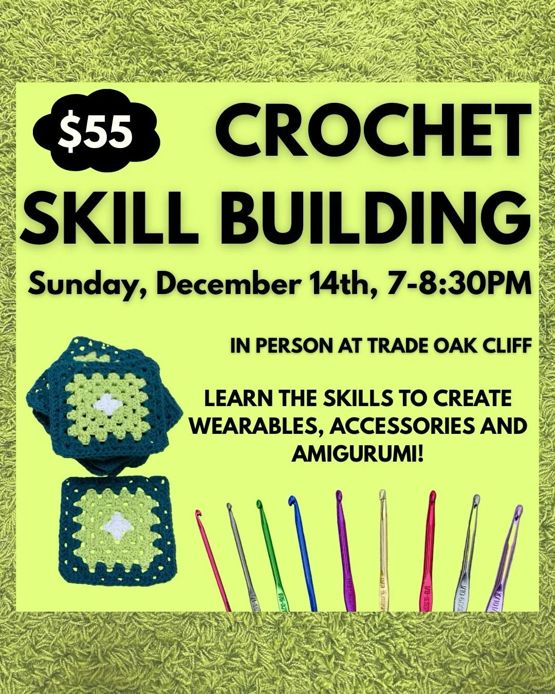 2025 is coming to an end but there&rsquo;s still time to learn something new! Come get a few stitches in with me @tradeoakcliff! 

#crochet #crochetclass #artfitbyzakyla #doesyourartfit #tradeoakcliff #crochetteacher