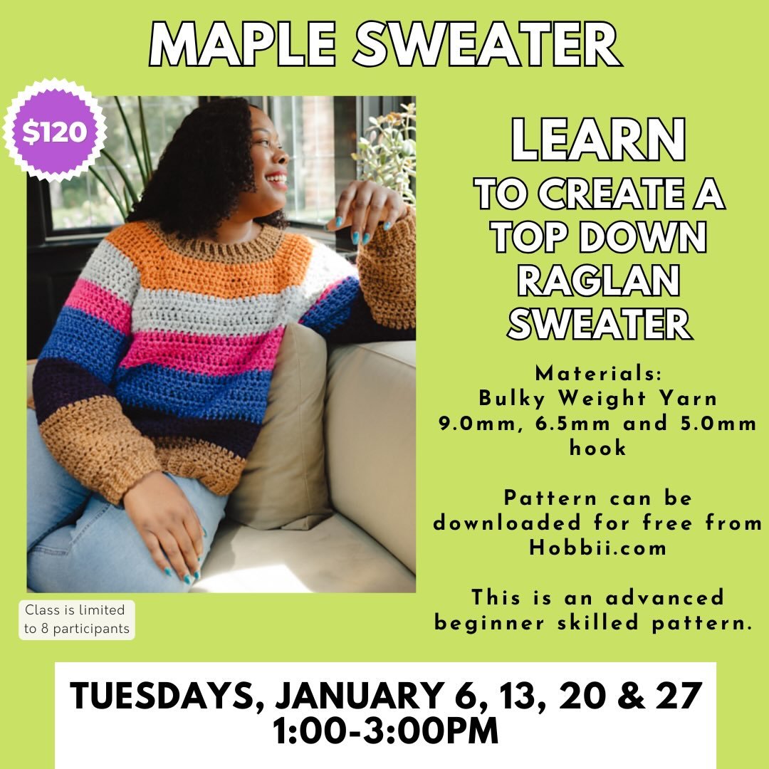 Come learn with me at @knitdallas! Classes for Q1 are live at knitdallas.com 
Don&rsquo;t see a time and date that works for you?? Reach out to me for private events and lessons! 

#crochet #crochetclass #crochetteacher #crocheter #artfitbyzakyla #do