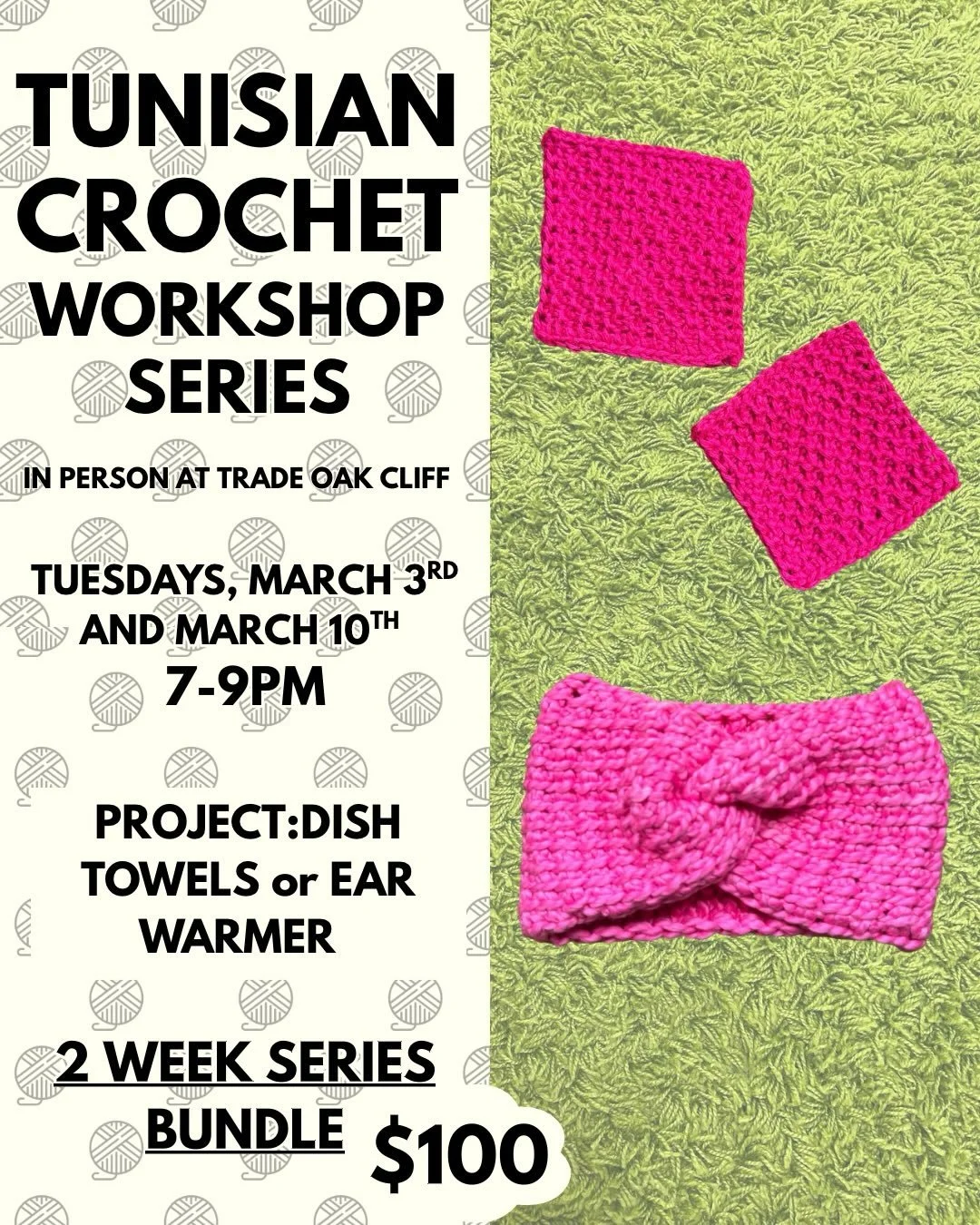MARCH CLASSES ARE LIVE! 🧶🦥

Check out March&rsquo;s in person crochet classes!

2 Week Session - Tunisian Crochet
Make a headband or coasters
Tuesdays, March 3 &amp; 10 from 7-9pm

Skill Builder - Traditional Crochet 
Learn beginner and intermediat