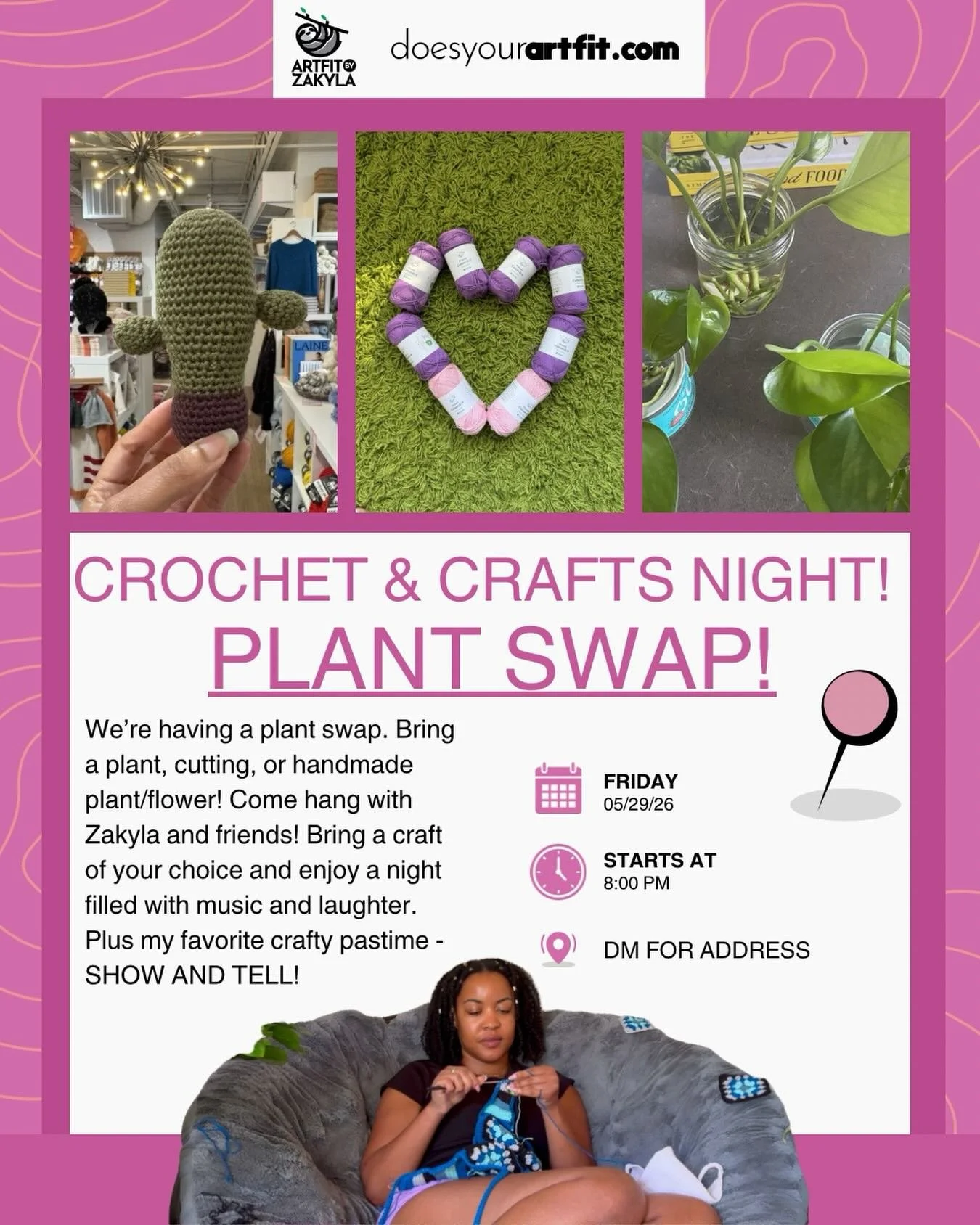 TGIF! Will I see you in two weeks?

#craftnight #artfitbyzakyla #crochetdallas #doesyourartfit