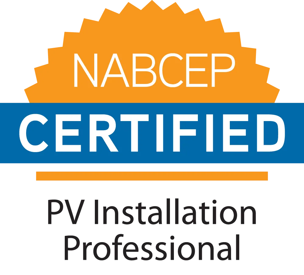 NABCEP Certified logo with orange and blue design elements.