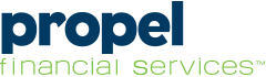 Propel Financial Services logo with blue and green text on a white background.