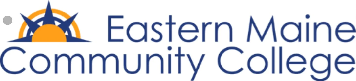 Logo of Eastern Maine Community College with a stylized sunrise and compass design.
