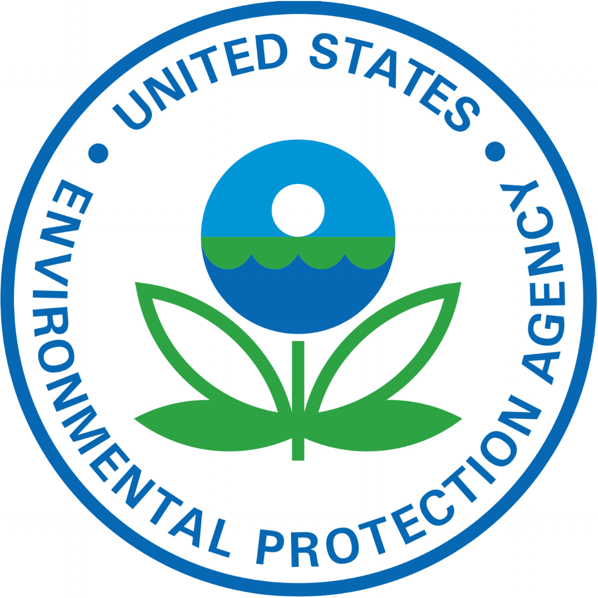 U.S. Environmental Protection Agency logo featuring a blue circle with a water droplet, green leaves, and a white circle representing the sun.