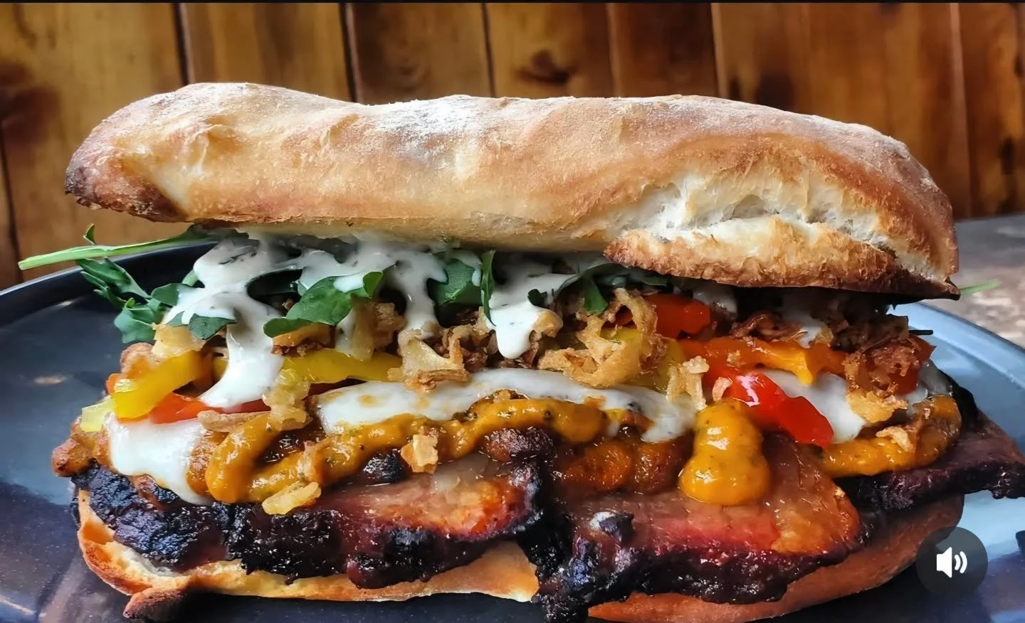 THE COWBOY FROM HELL
Dr pepper beef brisket, Swiss cheese, red chimichurri, pickled jalapenos, fried onions, preserved lemon aioli, arugula. Friday is upon us. Here till 9pm. Join us for Rock Bay festivities.