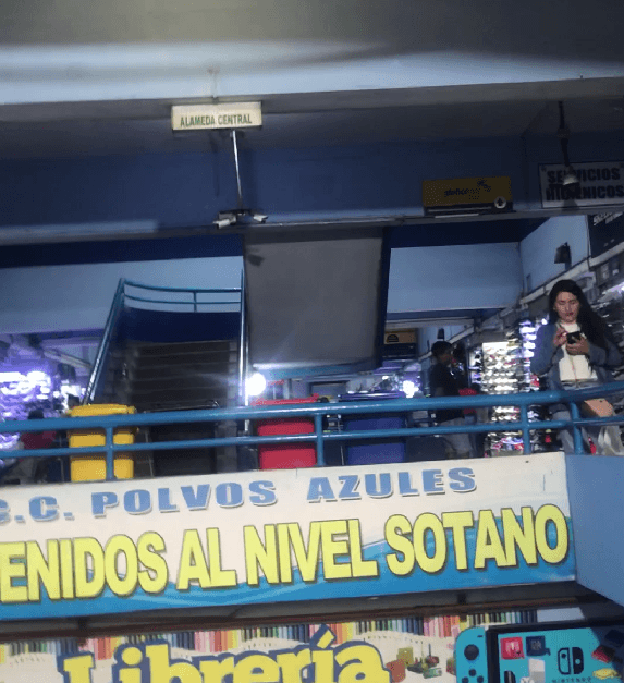 Inside one of the enrances of Polvos Azules in Lima.