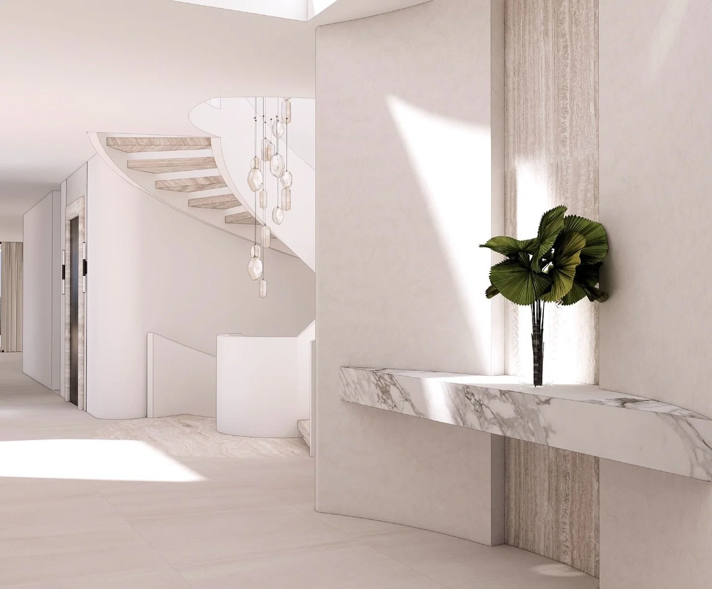 An entry that sets the tone for this modern three-level residence — where architecture and interior design come together seamlessly. The sculptural staircase and integrated lift offer both beauty and function in equal measure.
— Raya Res