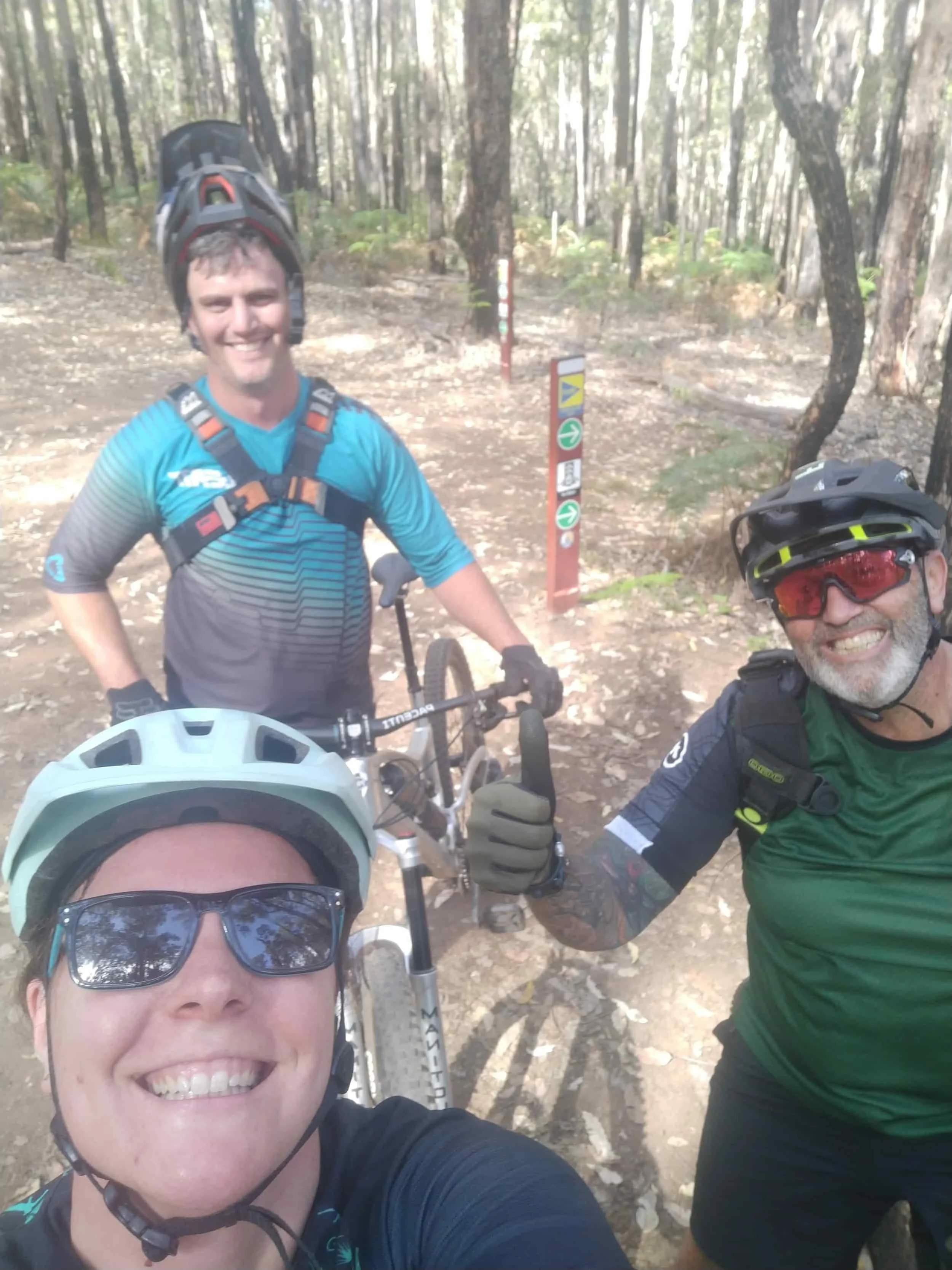 Adventure Physio, Stephanie Lock and friends navigate the stunning trails of Murray Valley, immersed in nature's beauty while enjoying an adventurous ride.