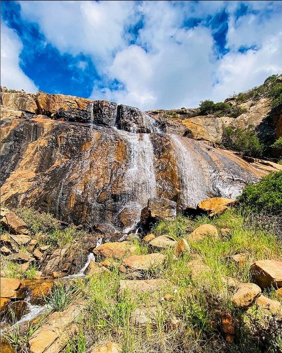 The view from the bottom of the 60 Foot Falls Waterfall in Ellis Brook Valley