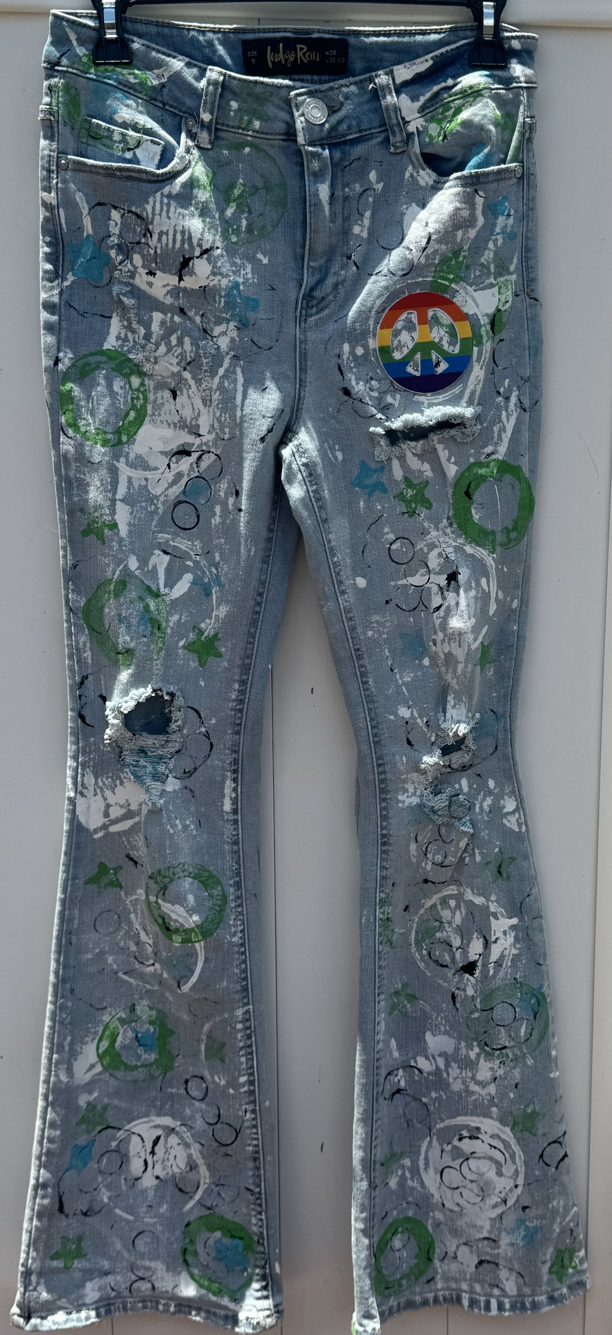 Hand Painted Jeans with Peace Symbol