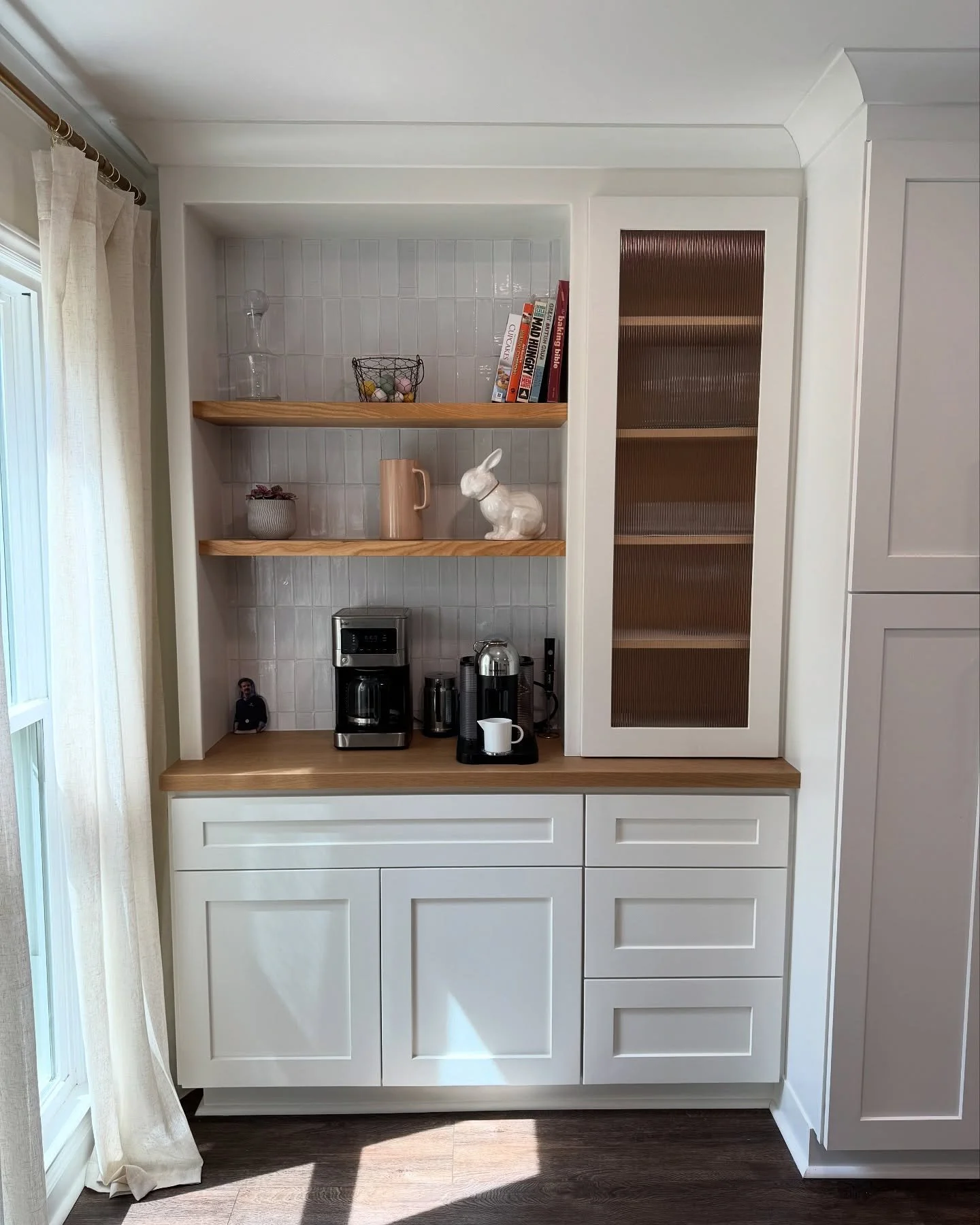 We&rsquo;re excited to share this coffee bar transformation - fully customized built-in cabinets + new tile and floating shelves! Thank you to our client for trusting us to bring their vision to life 🙌