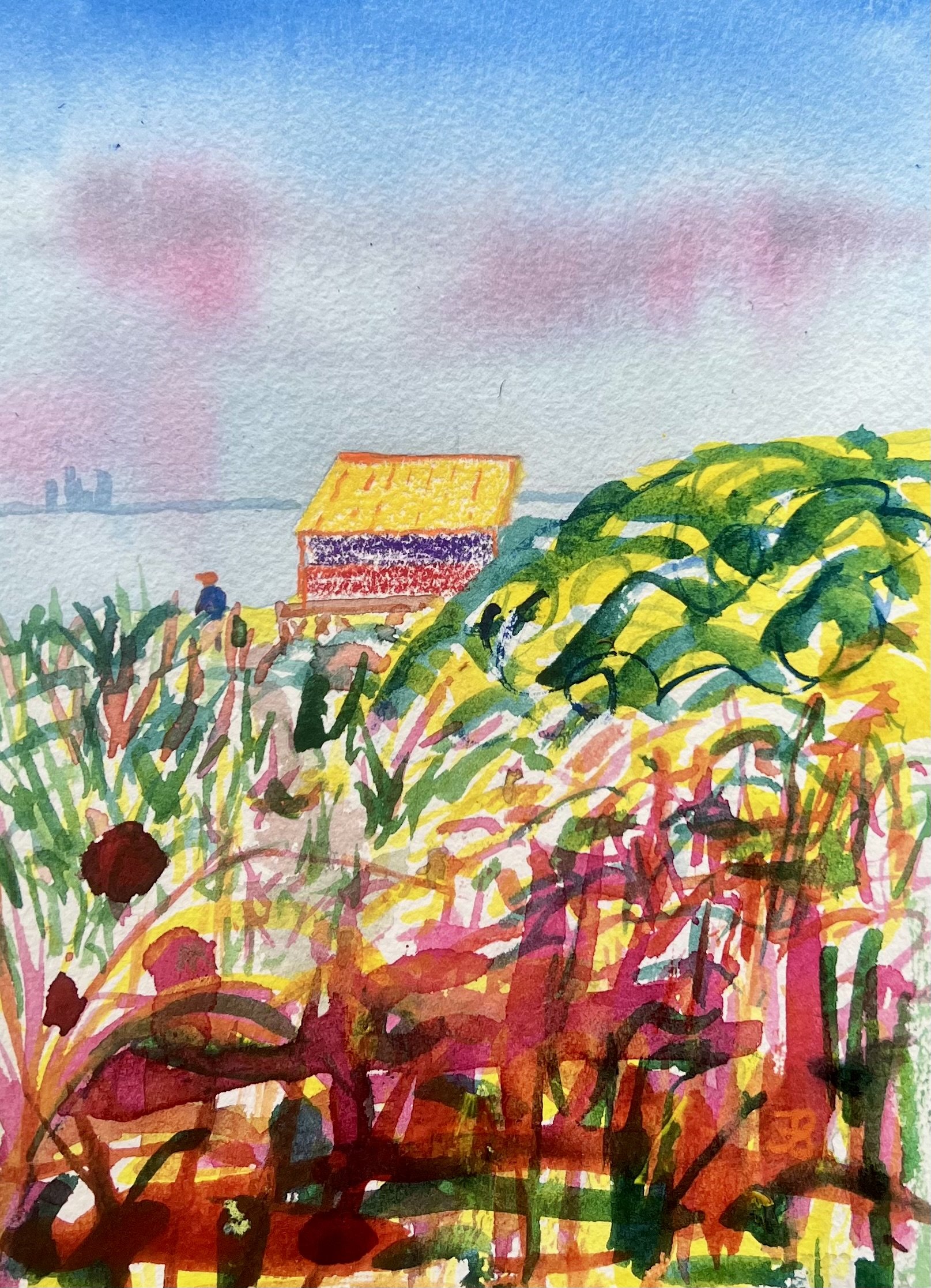 heading down  the beach