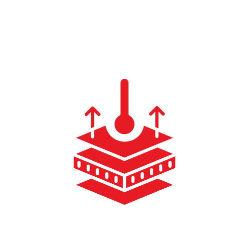 Icon of a 3D printer nozzle extruding material onto layered objects with arrows pointing upwards, symbolizing 3D printing or additive manufacturing.
