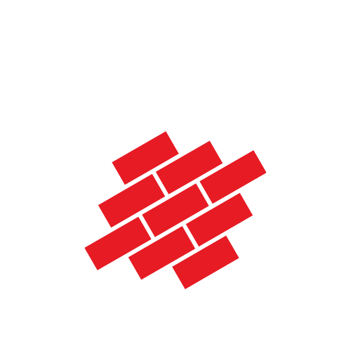 Red brick wall illustration inside a circular black background.