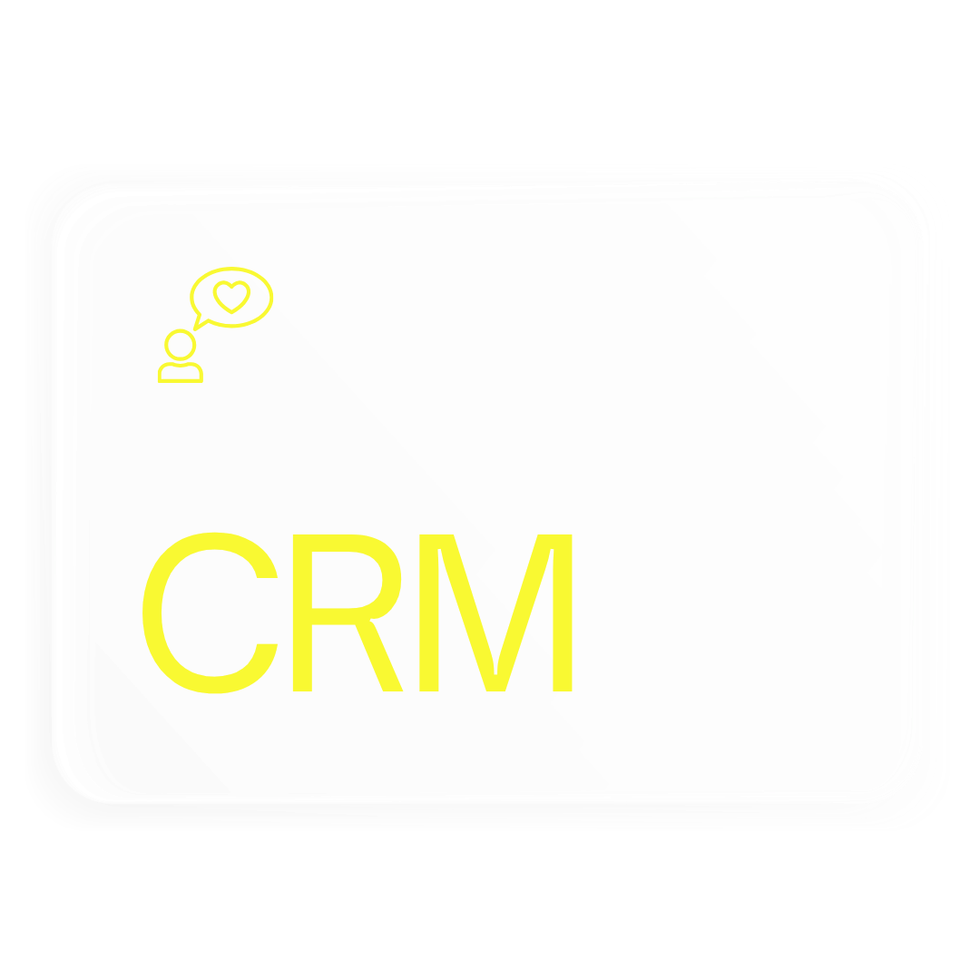Elemento da página com ícone de pessoa falando escrito "CRM"