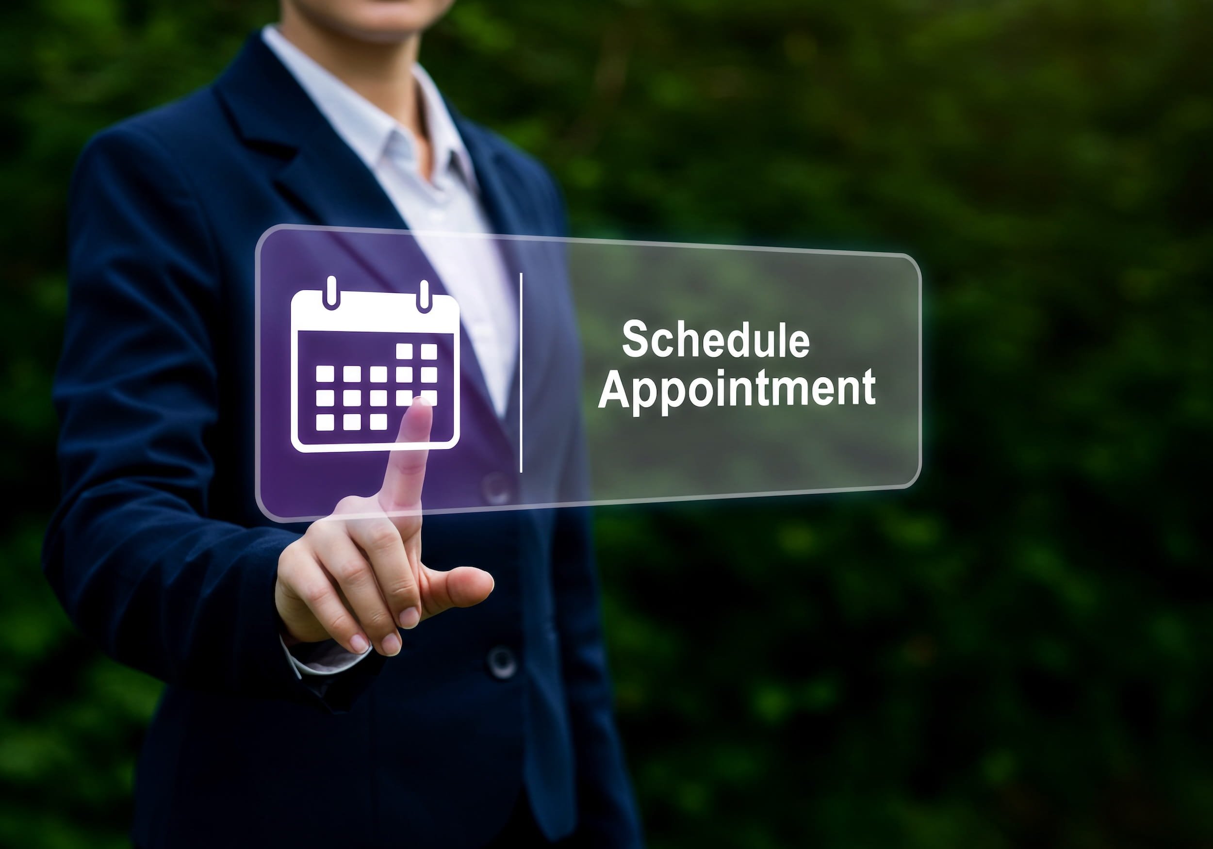 a man pointing at a virtual calendar to schedule appointment, illustrating the difference between ai appointment setting and human SDR work