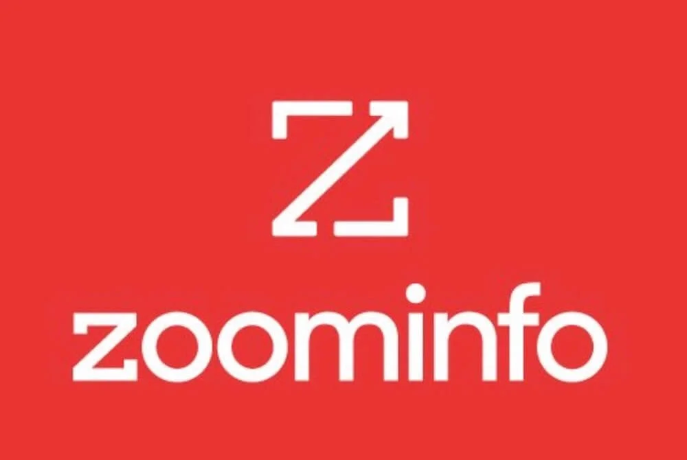 Logo of ZoomInfo with white letters on a red background