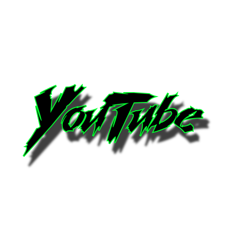 Neon green YouTube logo with a jagged, stylized font on a black background.