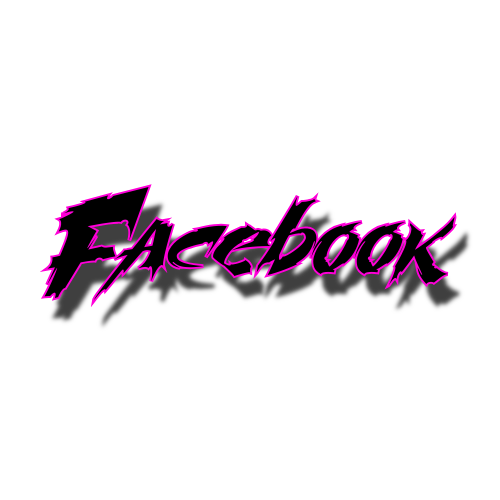 Neon pink text spelling 'FACEBOOK' in stylized, sharp-edged letters on a black background.