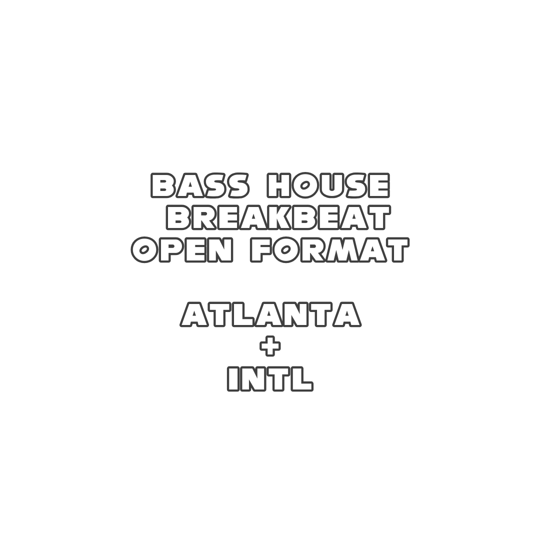 White hero text, with black background, stating the DJ Trey Triplicate plays the music formats of Bass House, Open Format, Breakbeat, and also states he is from Atlanta, and travels internationally to perform