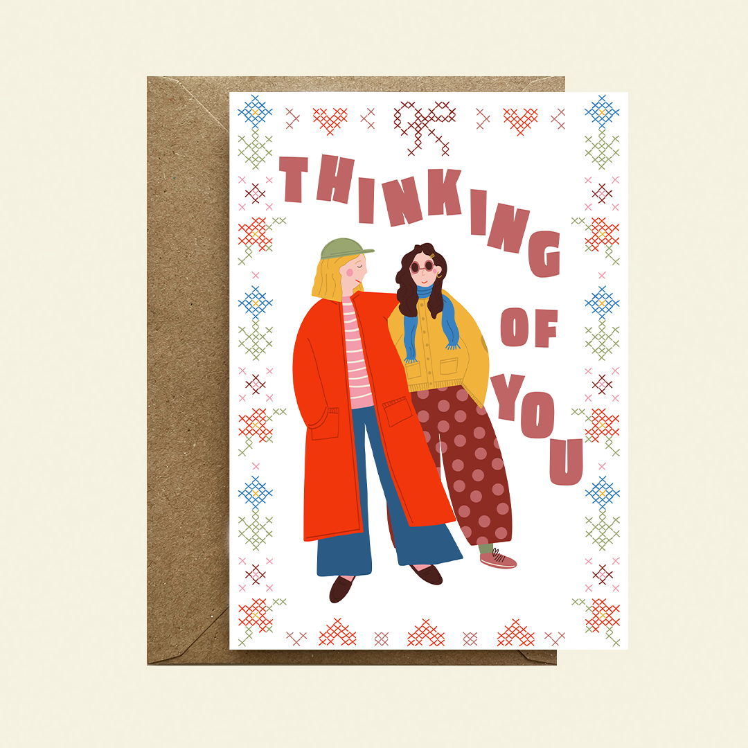 Thinking of You Cross Stitch Print Greeting Card