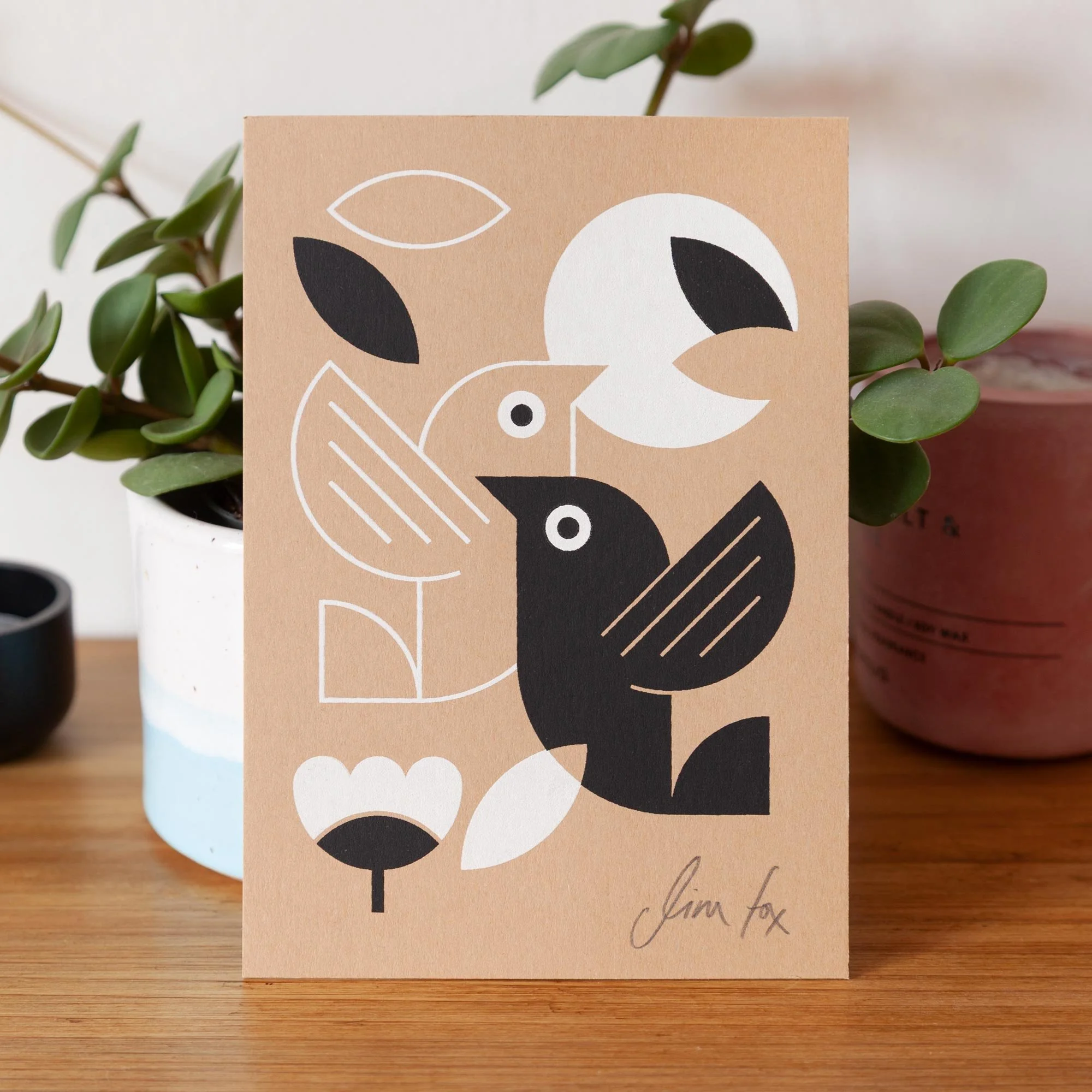 Two Birds screen print by artist Jim Fox