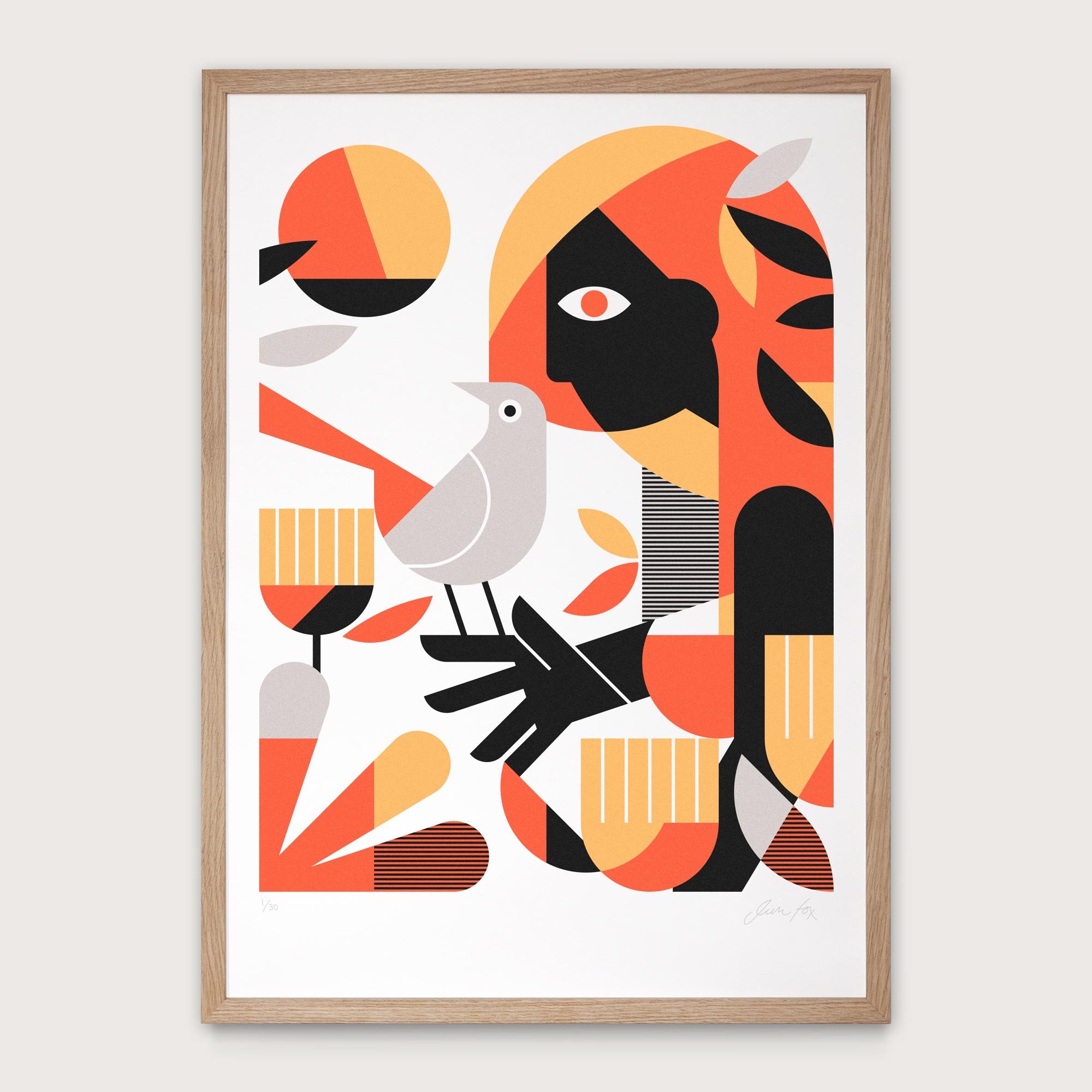 Limited edition screen-print of Woman With Dove by artist Jim Fox