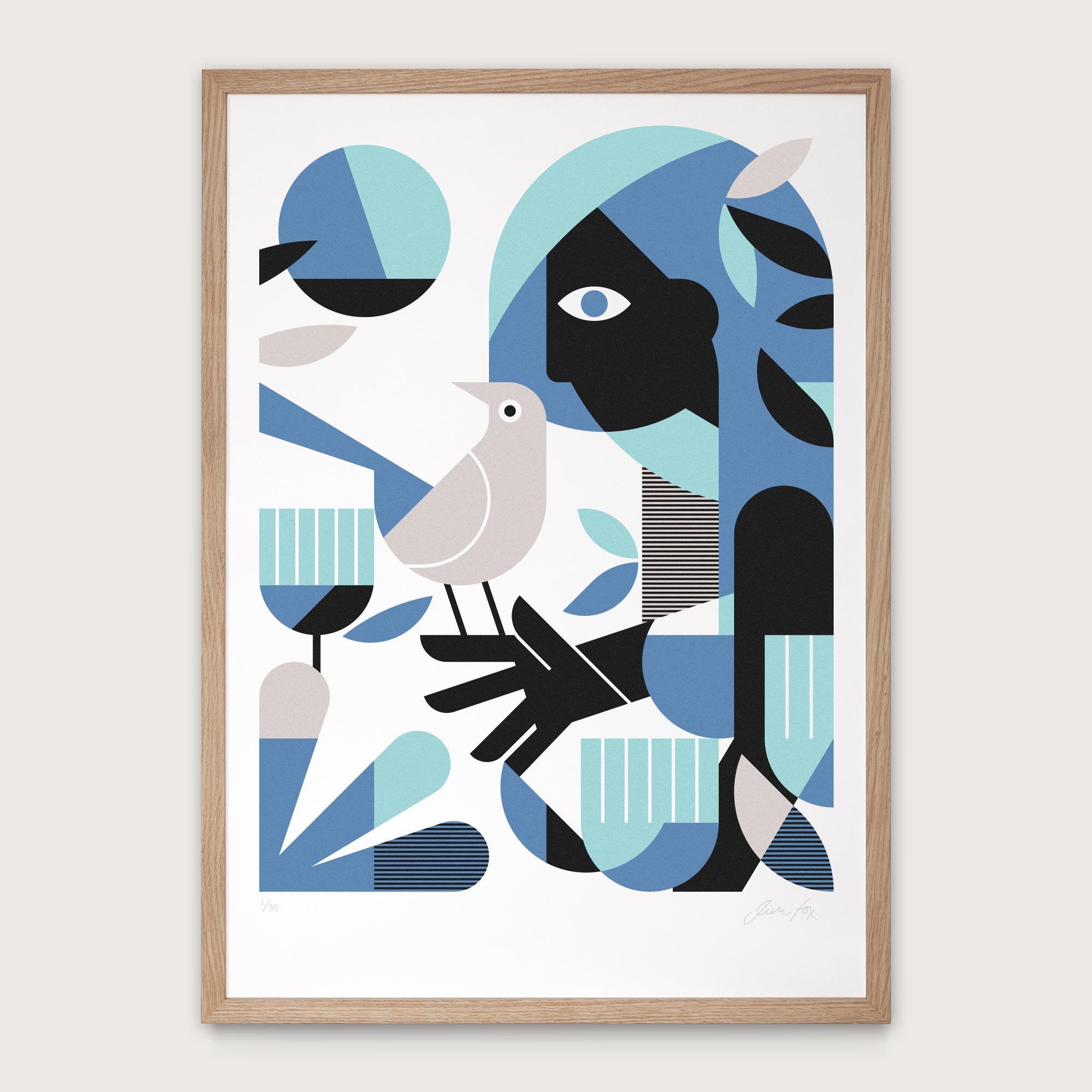 Limited edition screen-print of Woman With Dove by artist Jim Fox