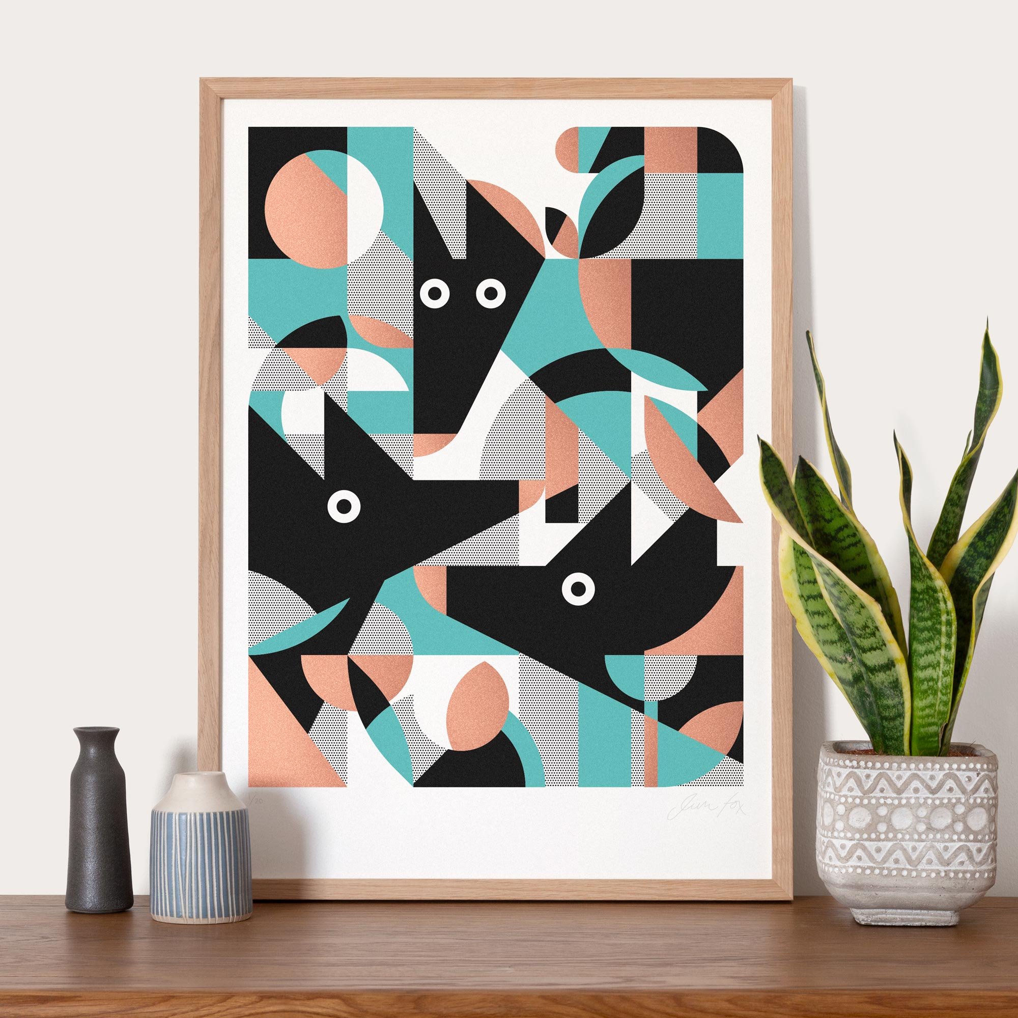 Screen print of 3 wolves by artist Jim Fox