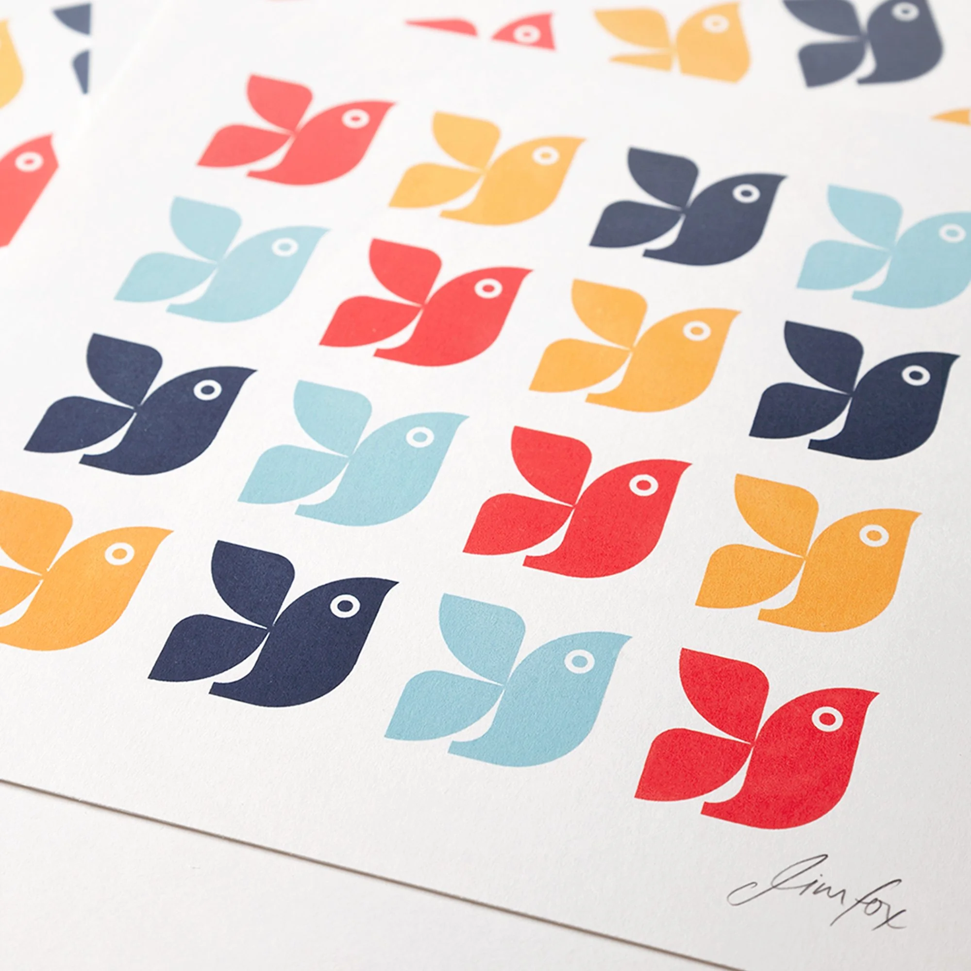 Screen print of birds by artist Jim Fox