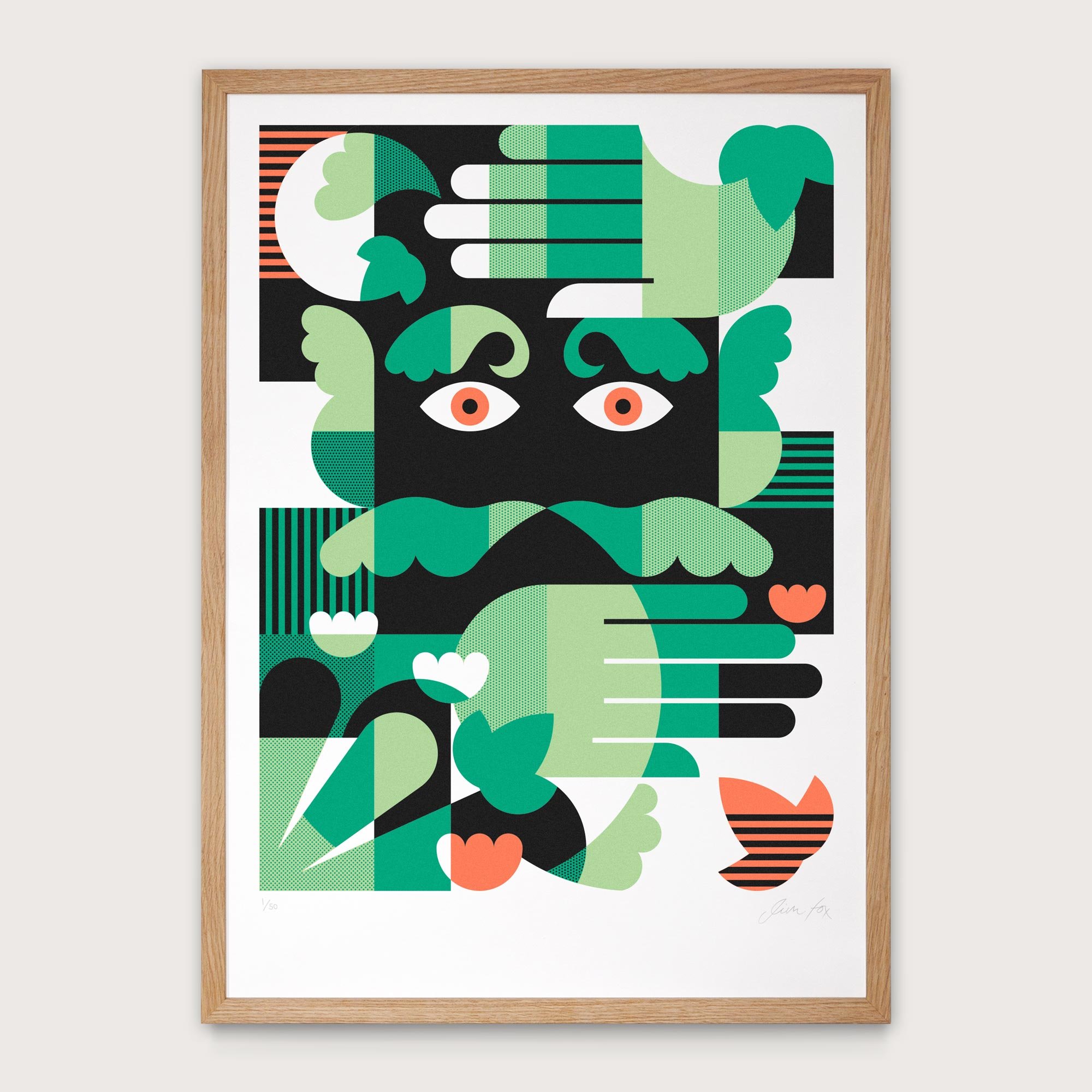 Limited edition screen-print of The Green Man by artist Jim Fox