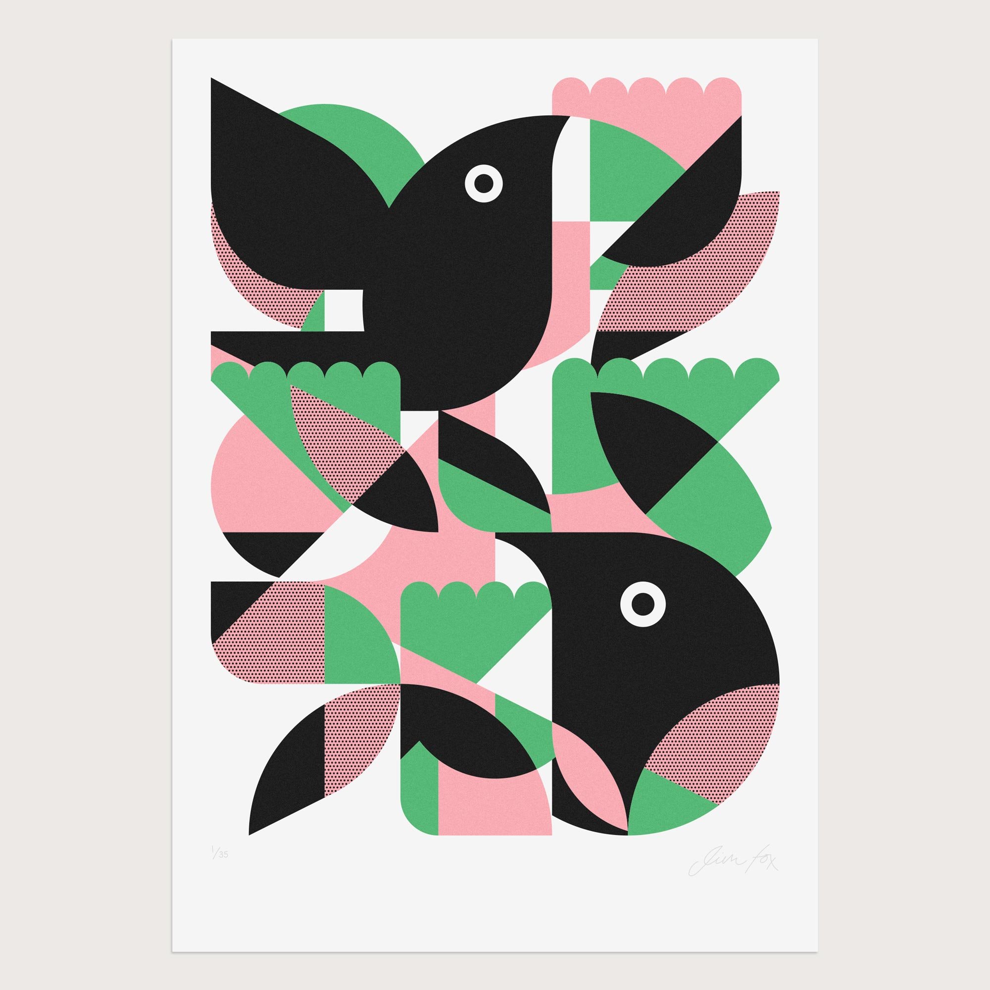 Two Blackbirds - Pink, Green & Black
