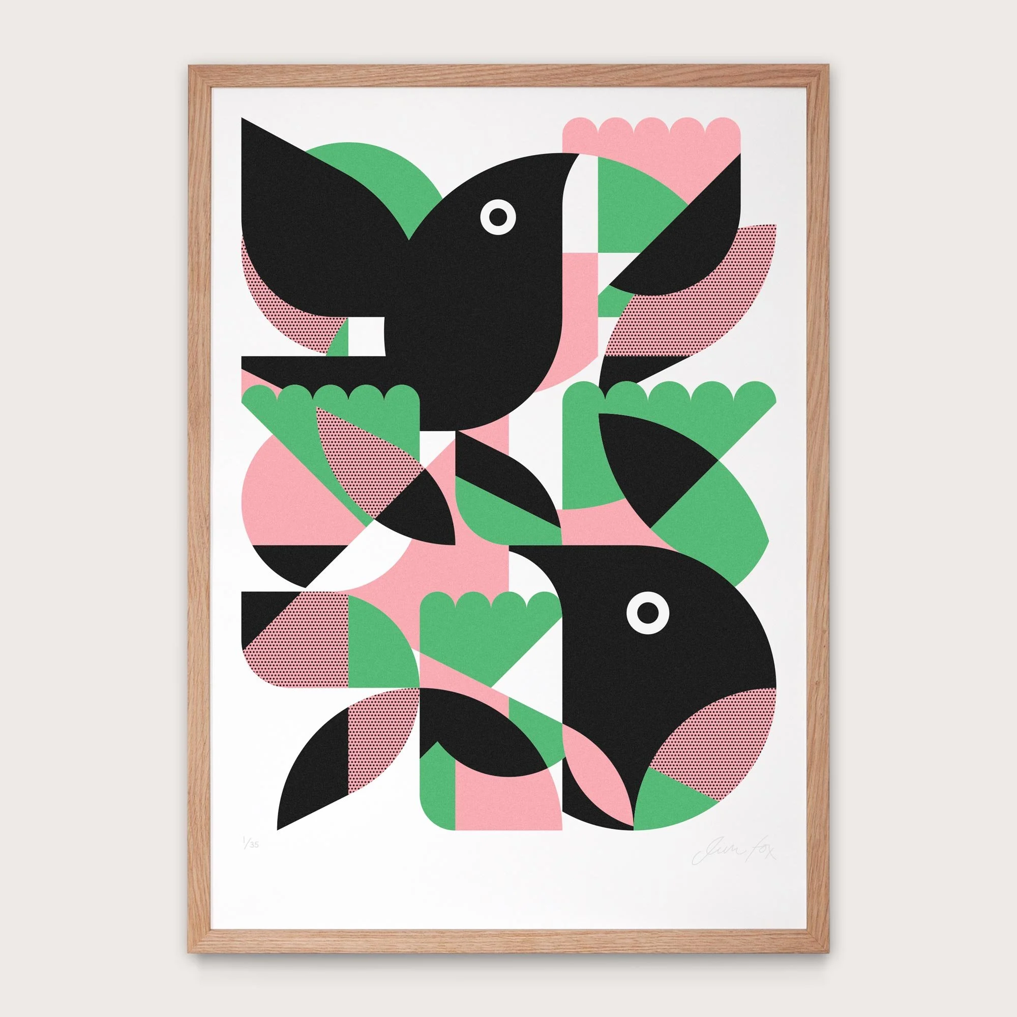 Screen print of 2 Blackbirds by artist Jim Fox