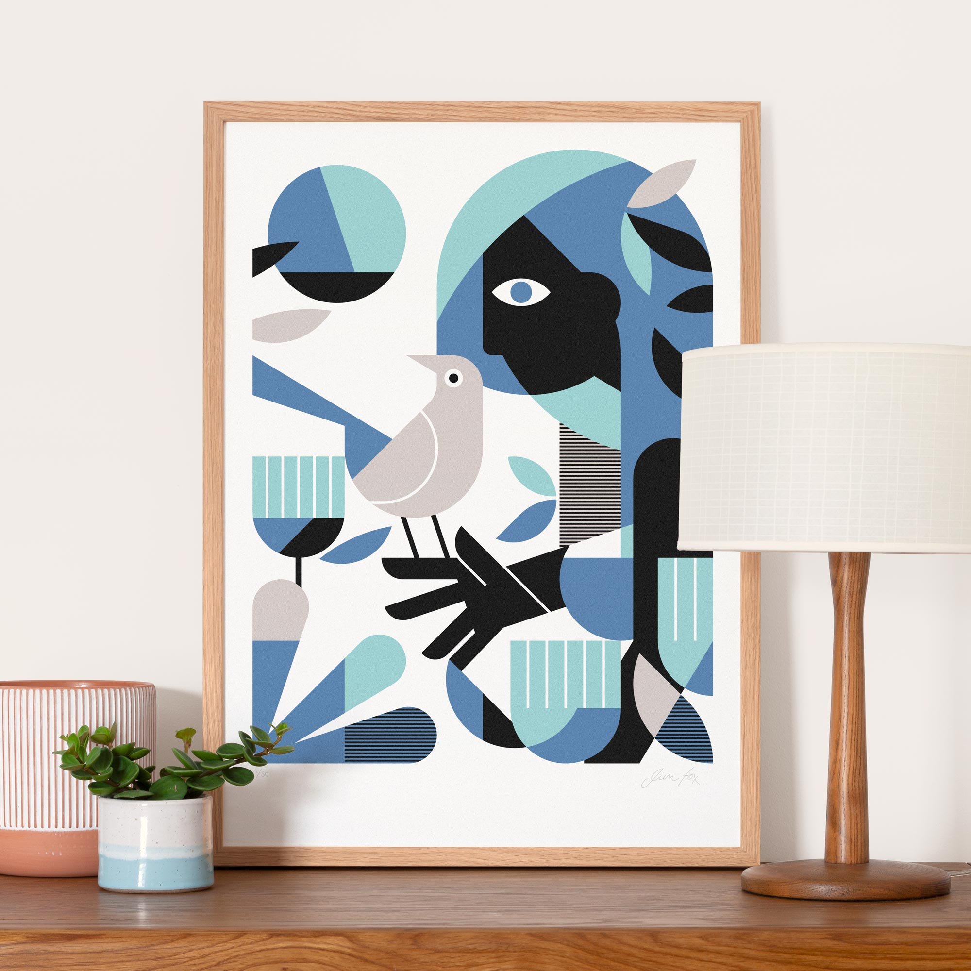 Limited edition screen-print of Woman With Dove by artist Jim Fox