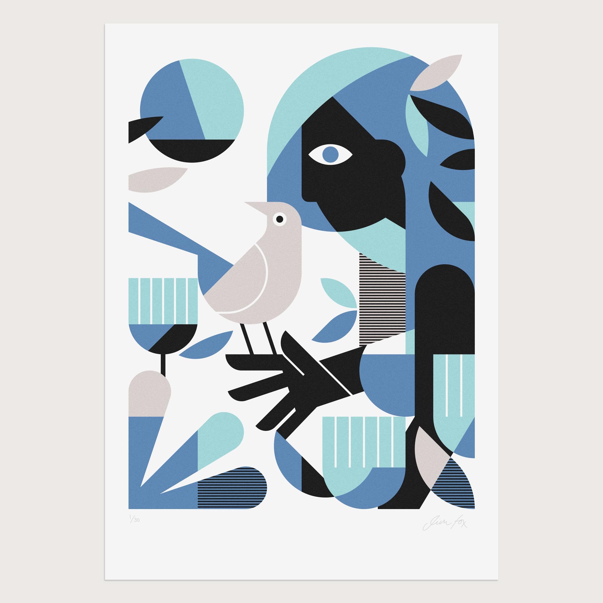 Woman With Dove - Blue