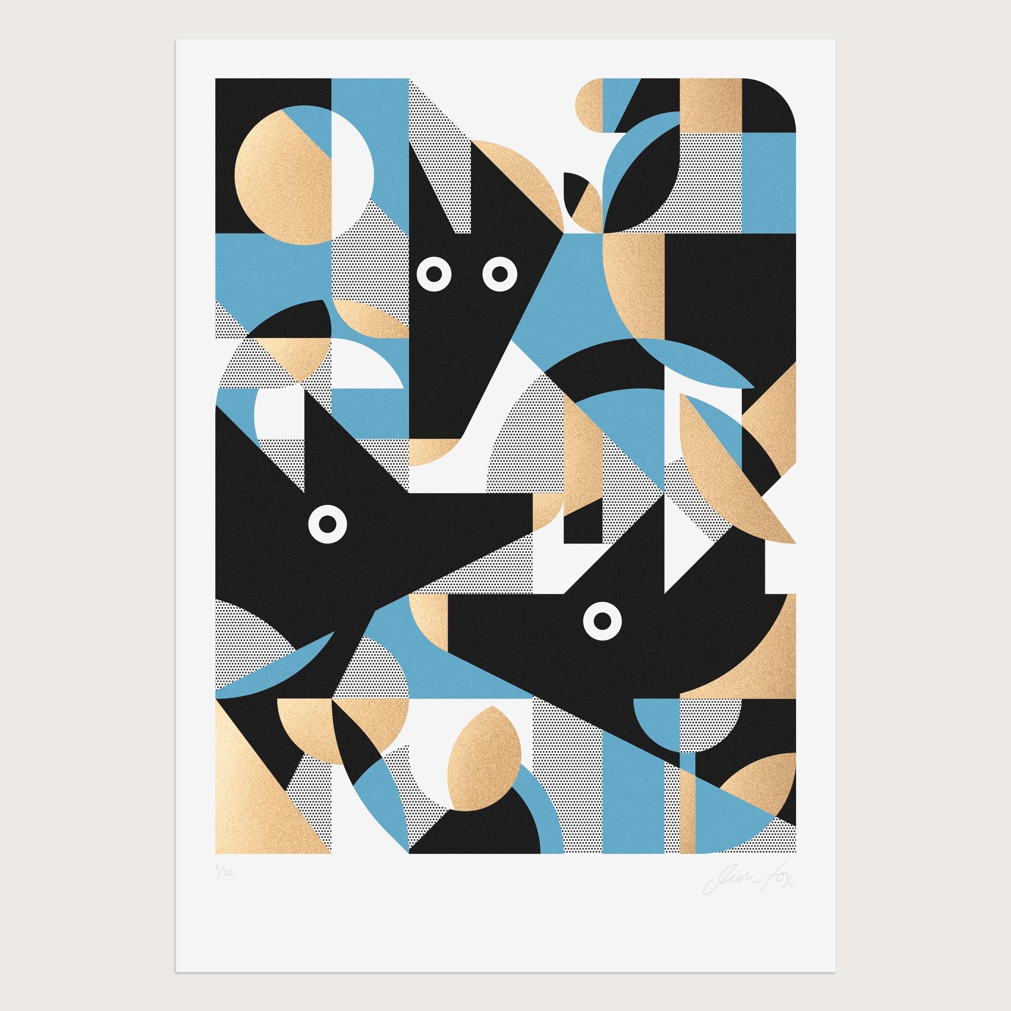 Limited edition screen-print of Three Wolves by artist Jim Fox