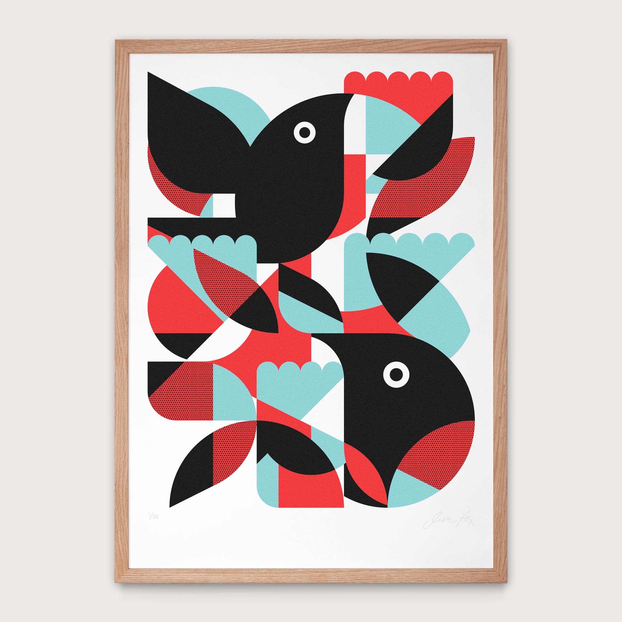 Limited edition screen-print of Two Blackbirds by artist Jim Fox
