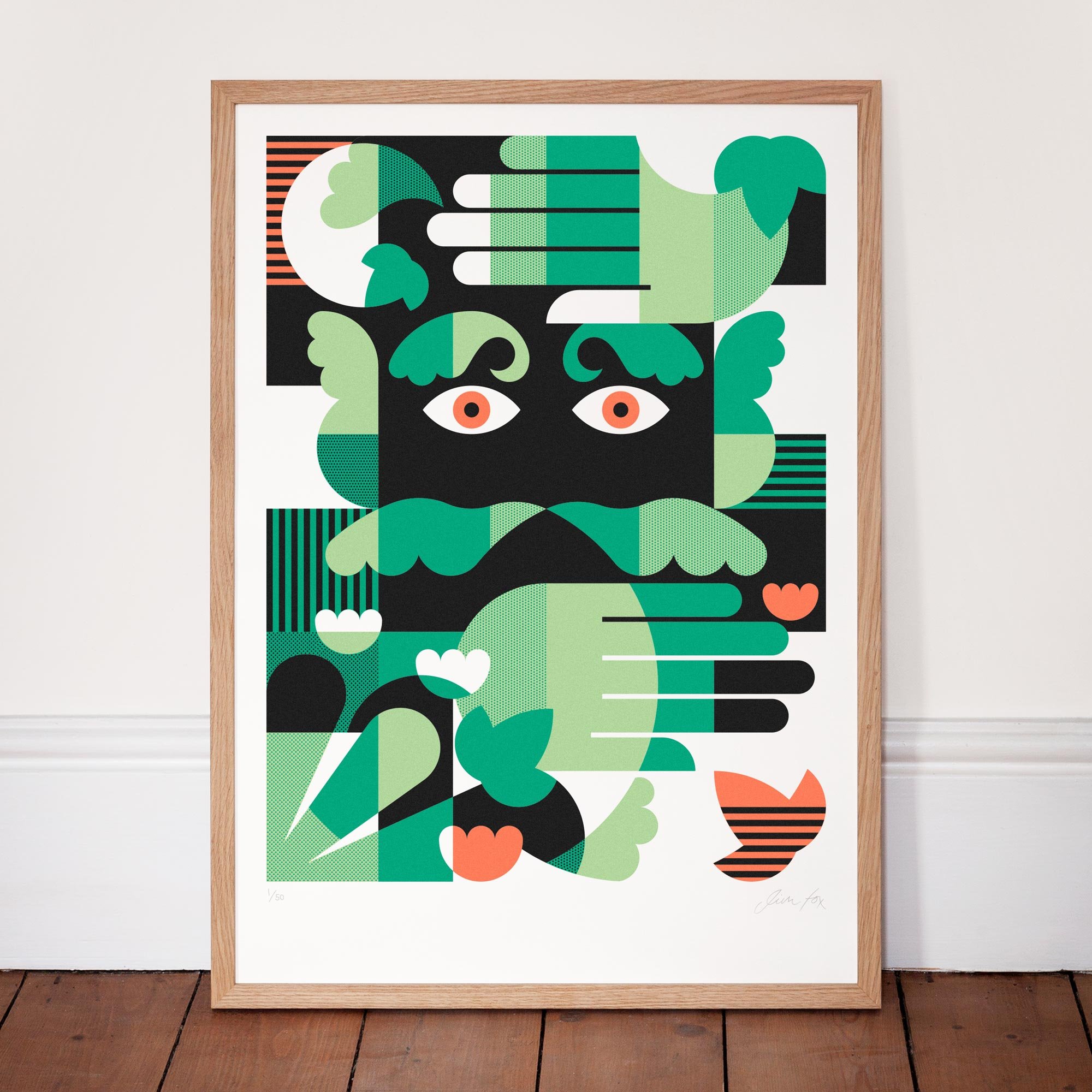 Limited edition screen-print of The Green Man by artist Jim Fox