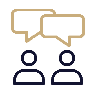 Two illustrated people having a conversation with speech bubbles above their heads.