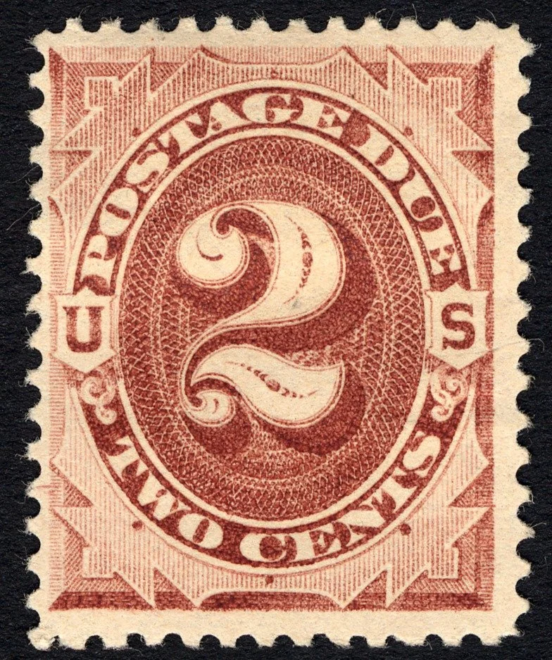 Historic two-cent U.S. postage stamp, illustrating the development of prepaid postage