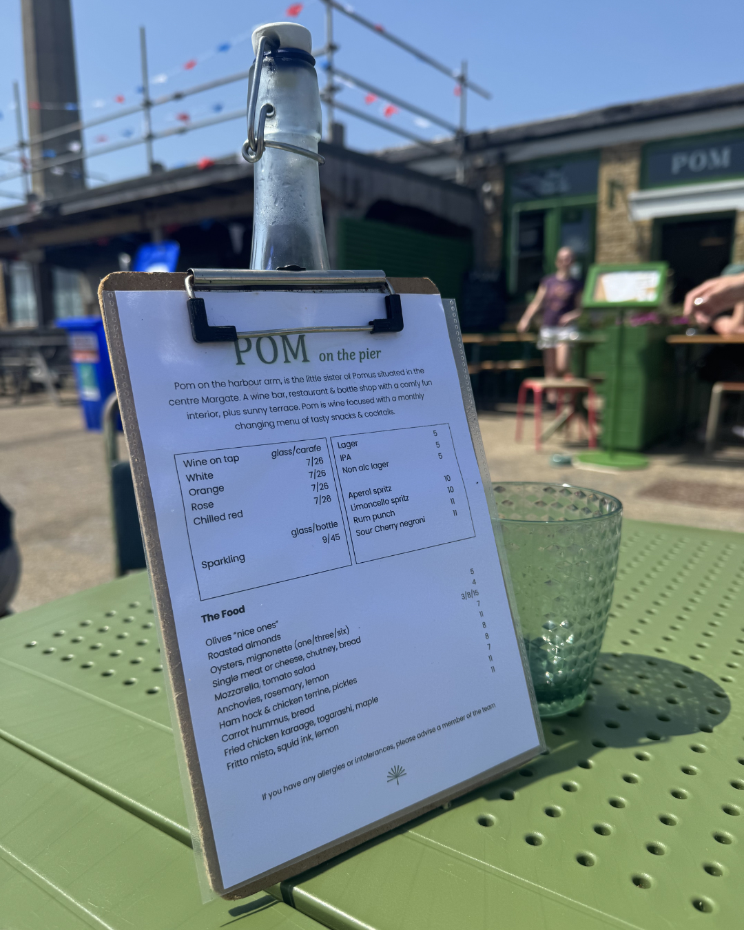 close up of a menu on a green table in Margate