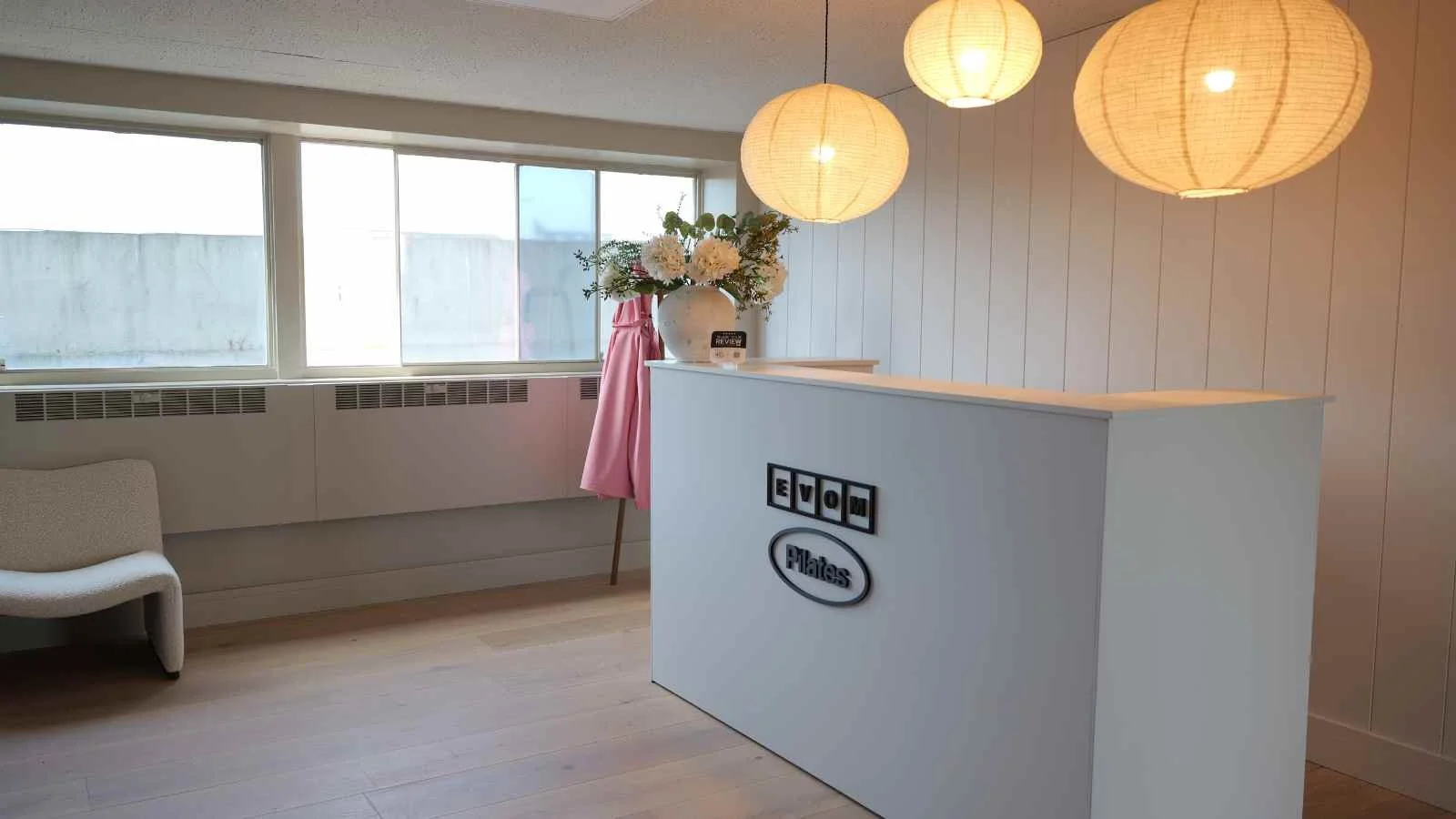 light white reception area for EVOM pilates