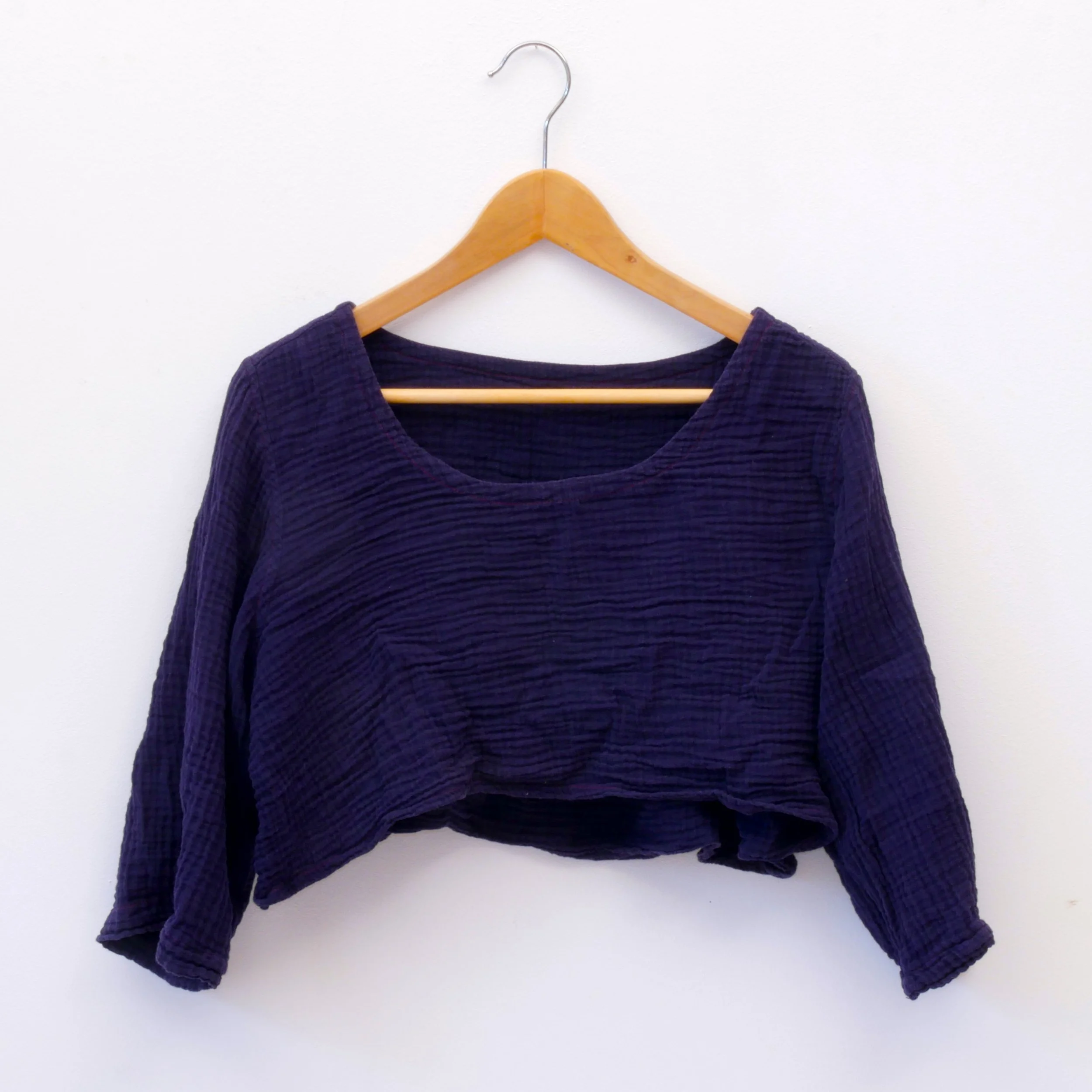 Crop top manches trois quarts en double gaze de coton